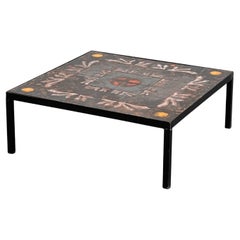 1950s 1960s Black Metal Base and Ceramic Tray Large Square Coffee Table