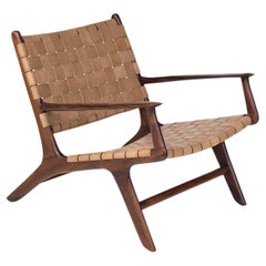 Danish Design Style Teak Wooden and Leather Chair, 1950s-1960s