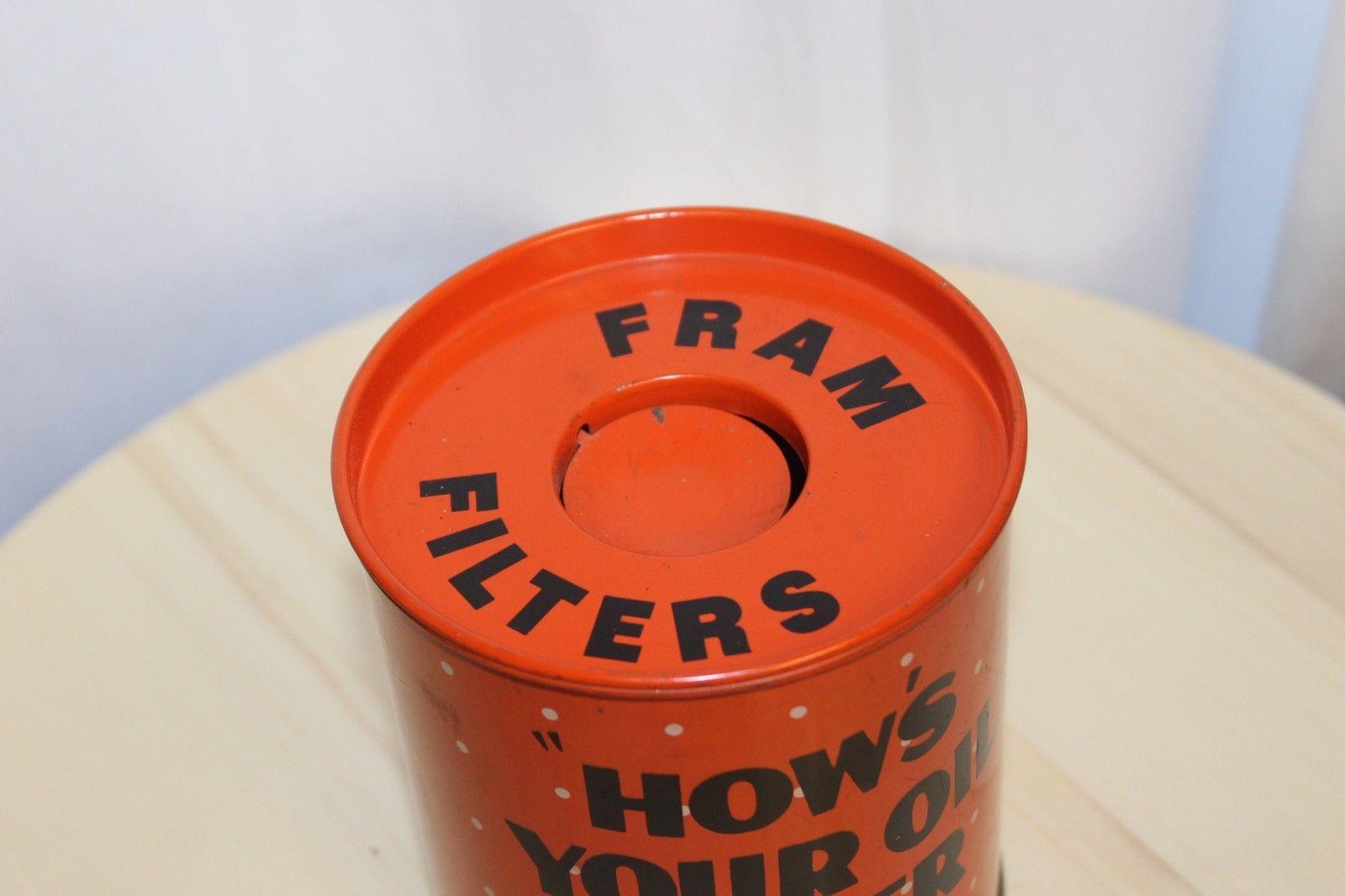 Metal 1950s-1960s Fram Oil Filter Cigarette Lighter, Ashtray and Coin Bank For Sale