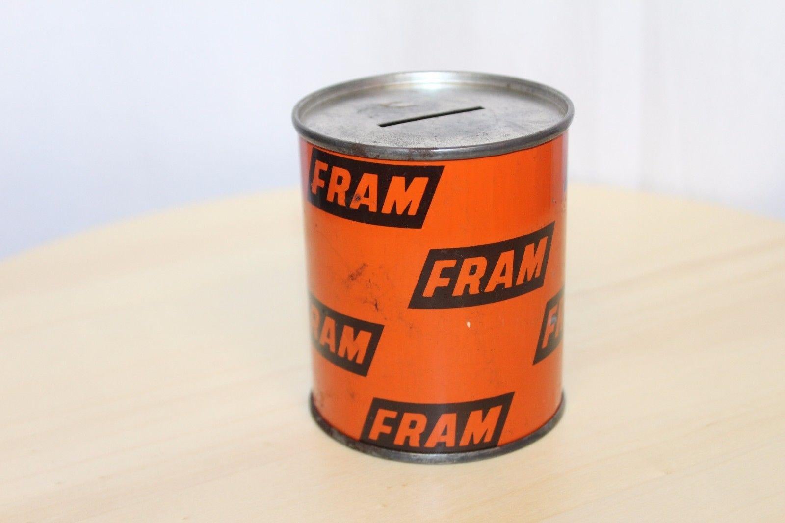 1950s-1960s Fram Oil Filter Cigarette Lighter, Ashtray and Coin Bank In Fair Condition For Sale In Orange, CA