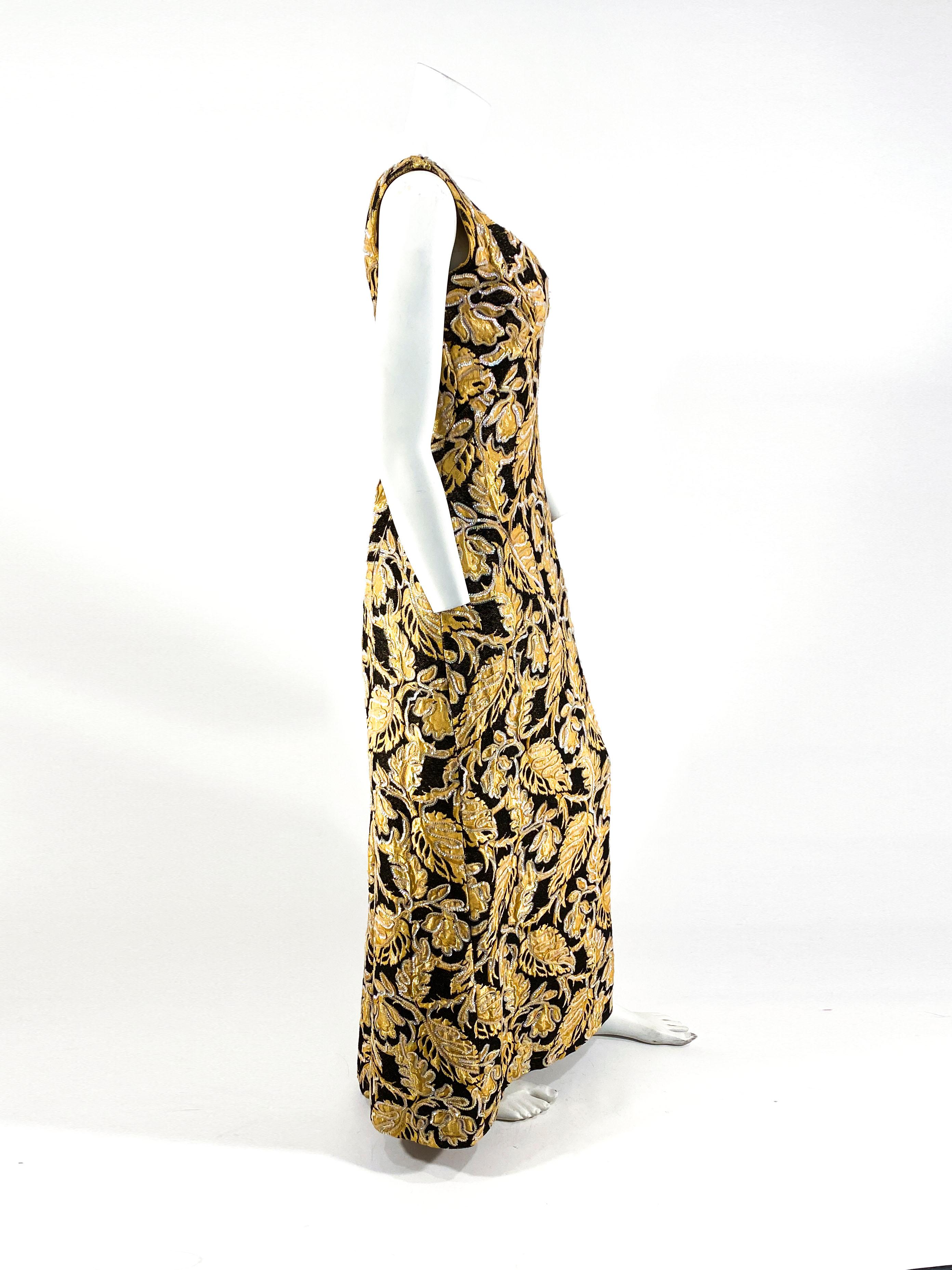 1950s/1960s Gold and Black Low-back Tapestry Gown For Sale 1