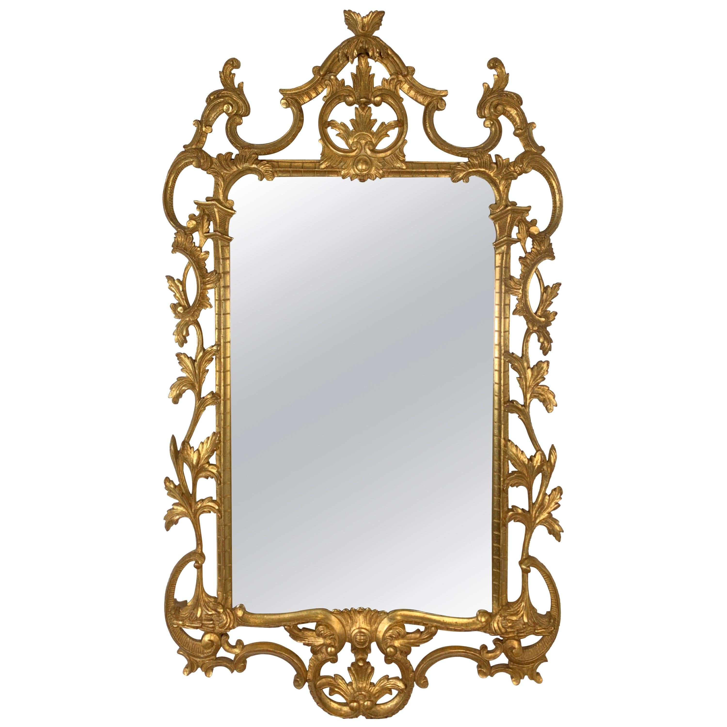 1950s-1960s Italian Gold Giltwood Rococo Style Mirror