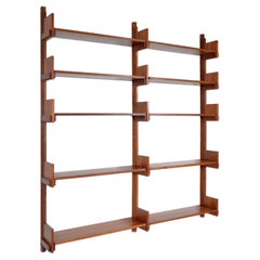 1950s 1960s Italian Teak Modular Shelving System Brutalist Bookcase 10 Shelves 