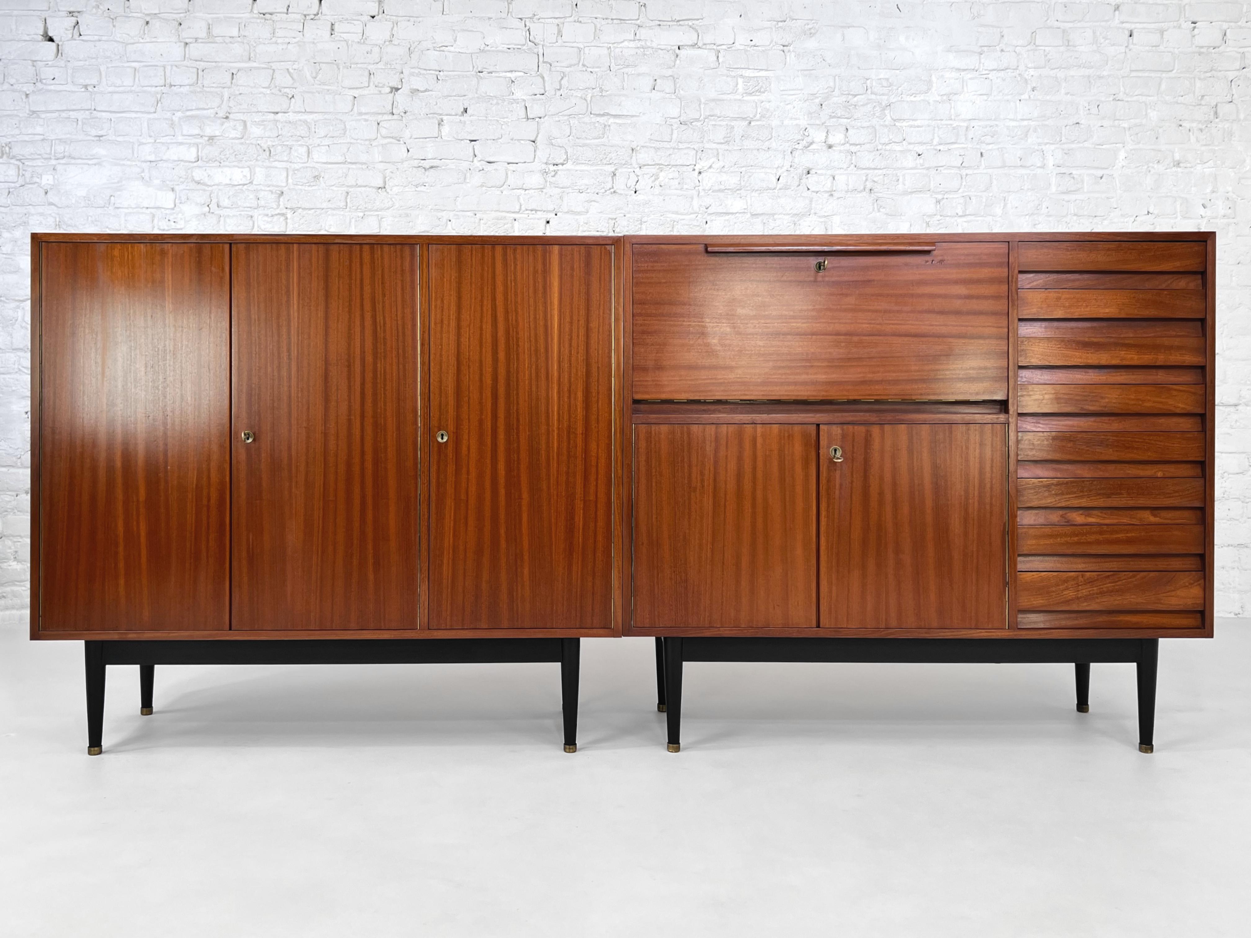 Mid-Century Modern 1950s - 1960s Jos De Mey Design/One Modular Sideboard Or Midboard Cabinets Set en vente