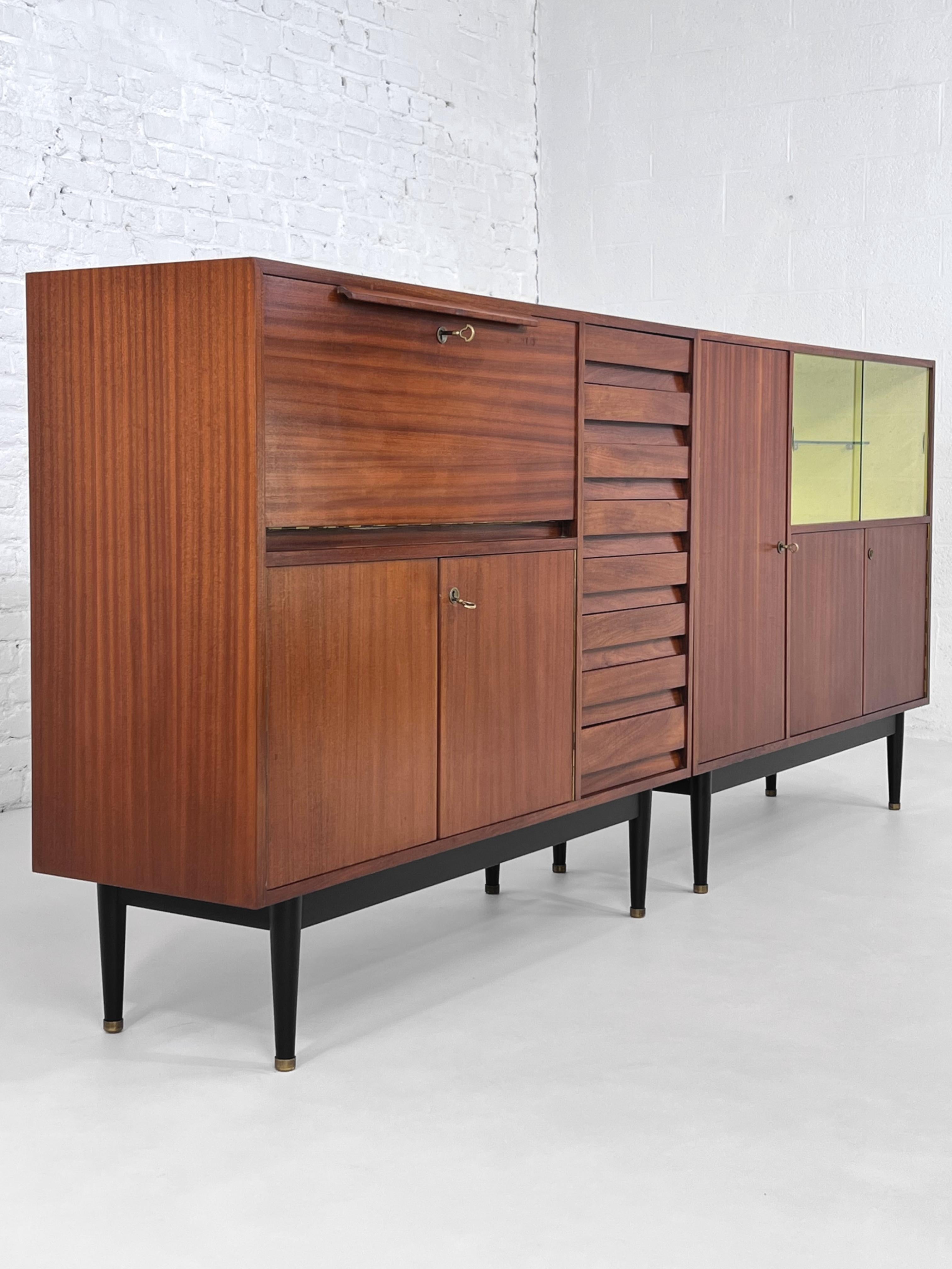 Belgian 1950s - 1960s Jos De Mey Design Modular Sideboard or Midboard Cabinets Set For Sale
