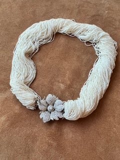 1980's Natural Micro Pearl Necklace with Diamond Flower Clasp
