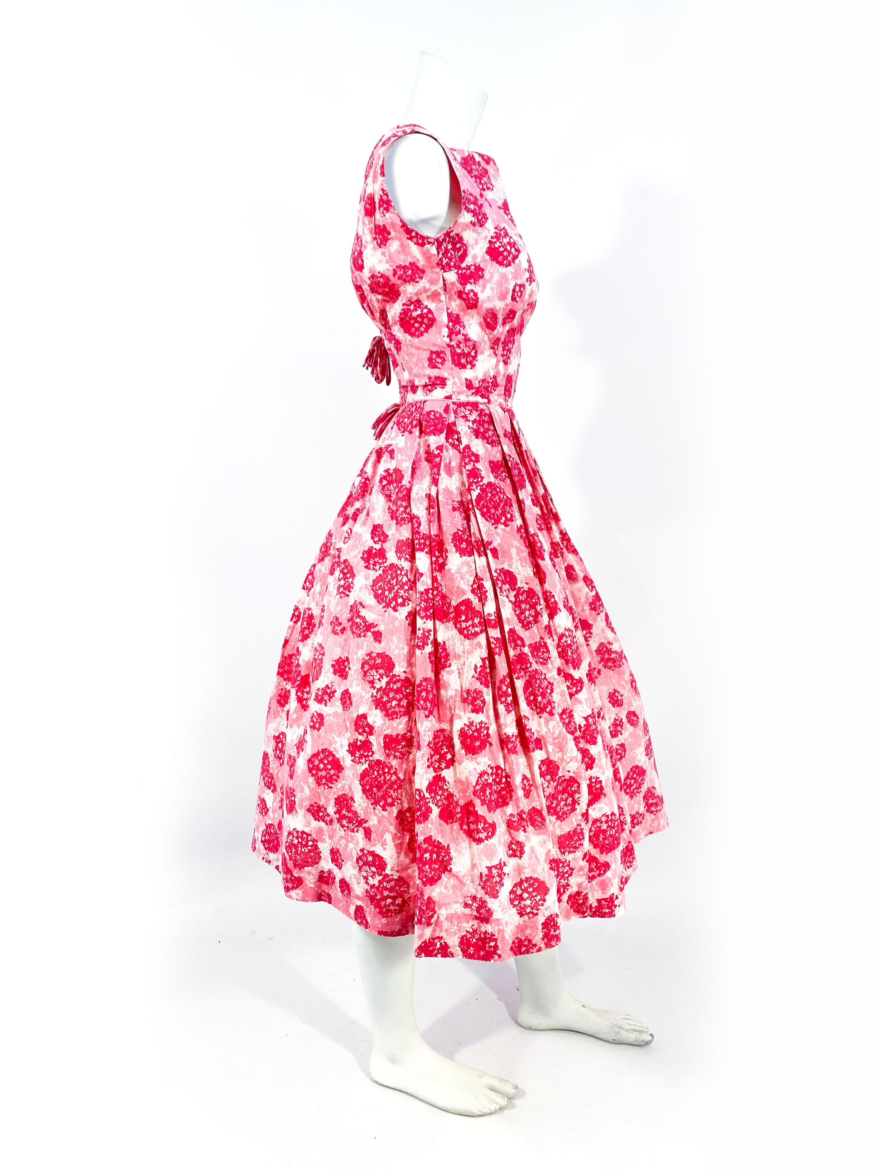 Men's 1950s/1960s Pink Cotton Day Dress with Abstract Floral Print