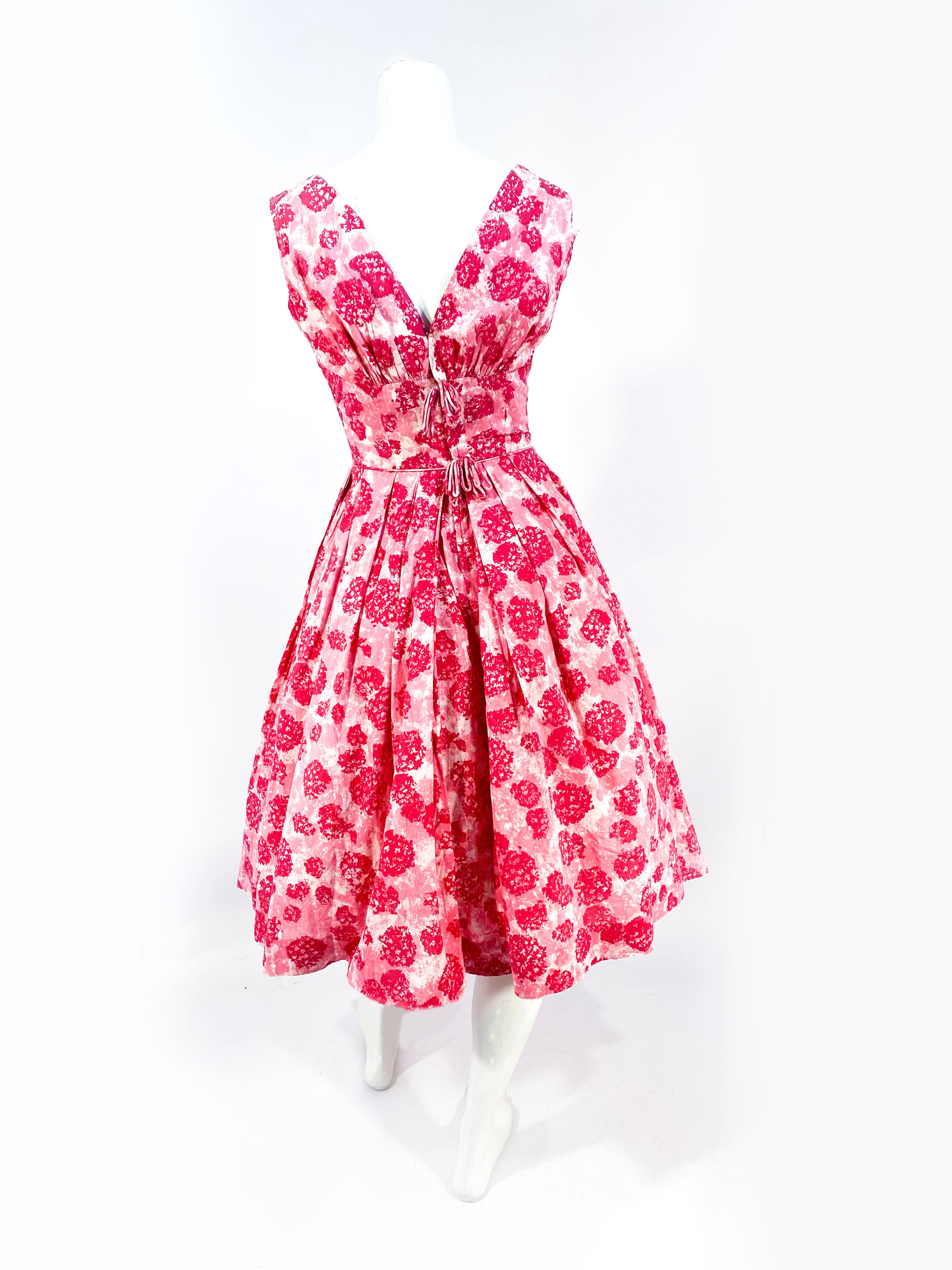 1950s/1960s Pink Cotton Day Dress with Abstract Floral Print 1