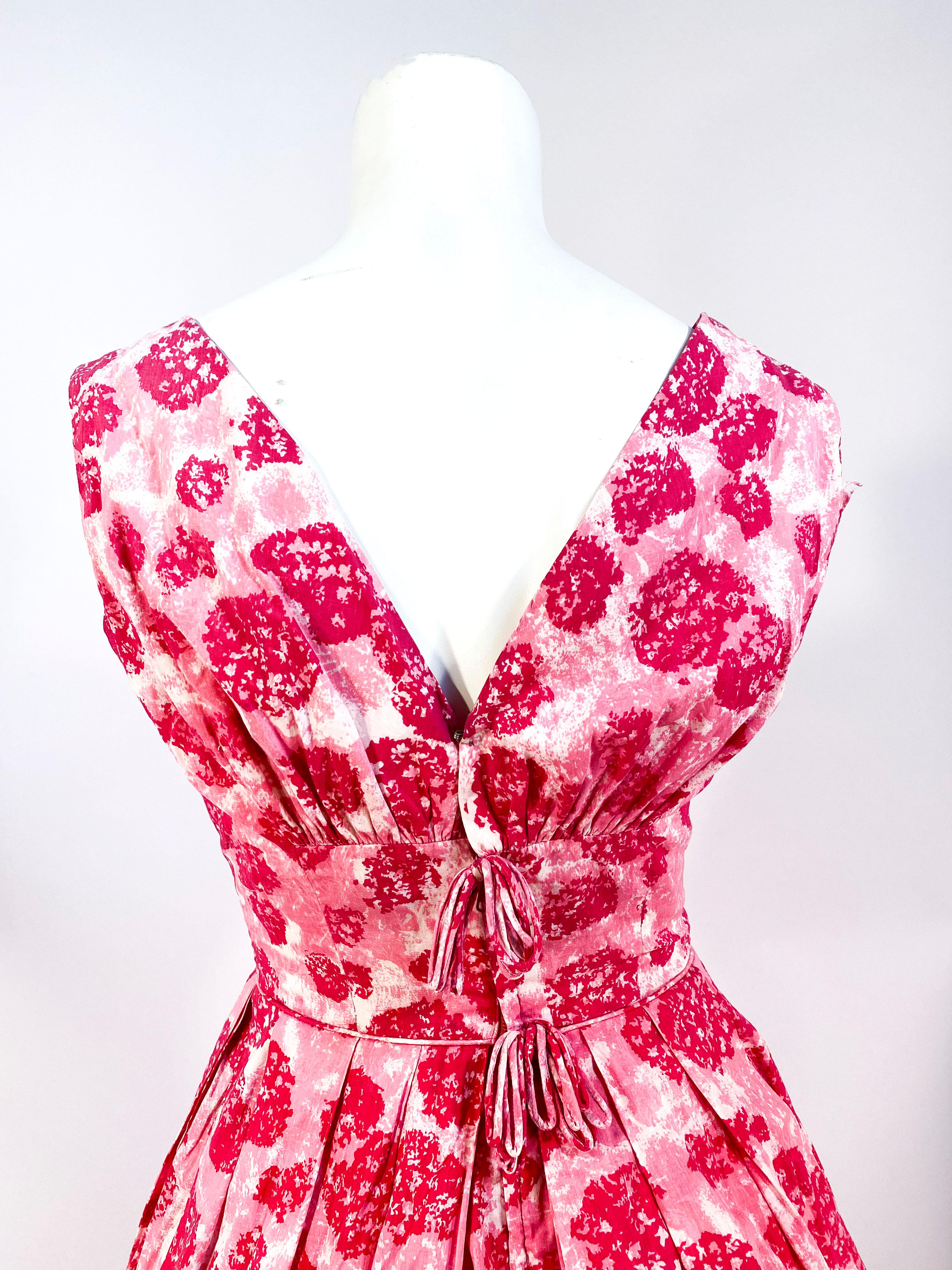 1950s/1960s Pink Cotton Day Dress with Abstract Floral Print 2