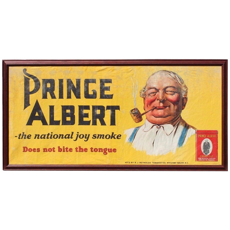 prince albert tobacco sign 1950s-1960s Prince Albert Tobacco Advertising Banner Framed