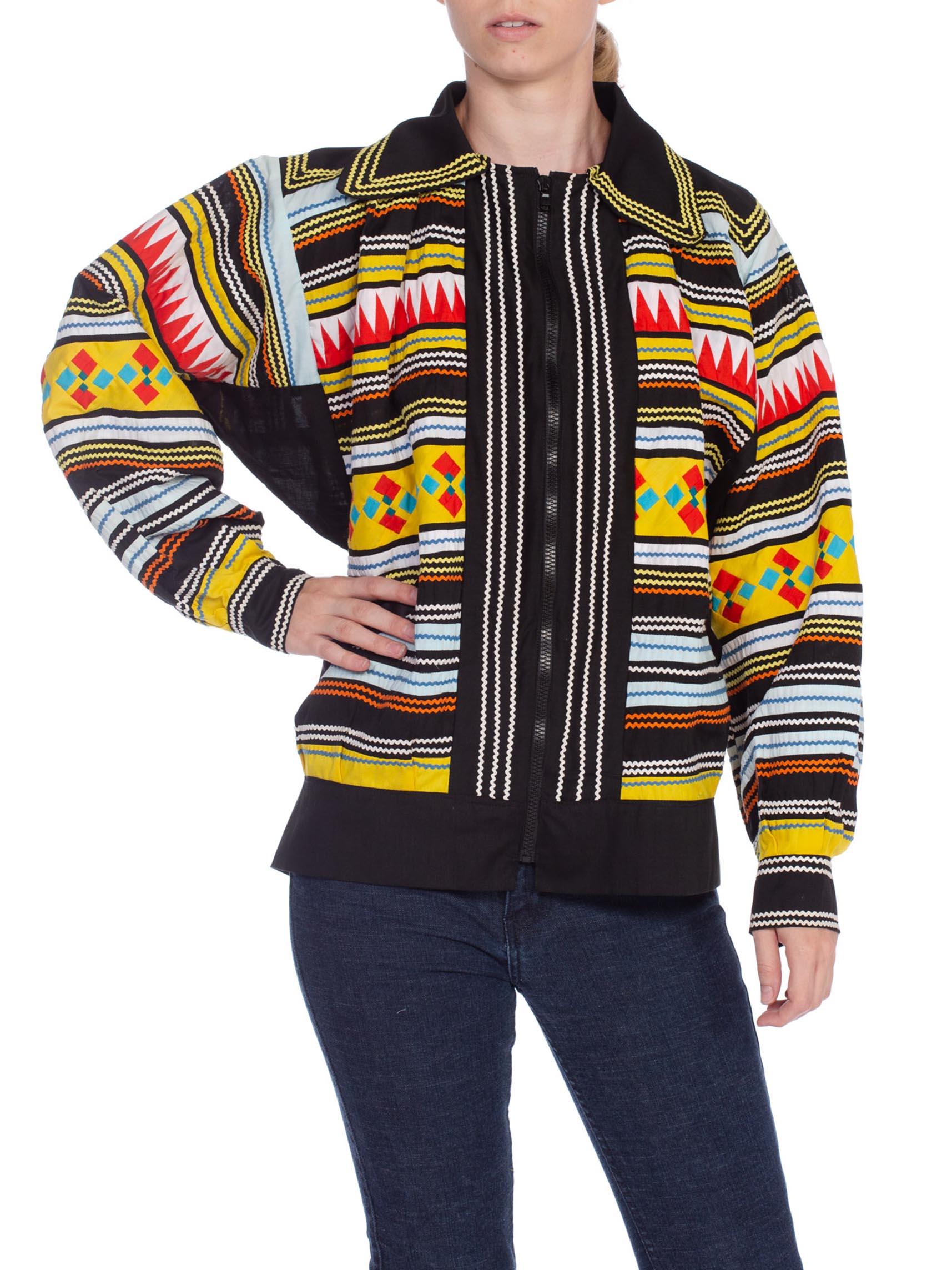 1970S Black Seminole Indian Native American Florida Patchwork Jacket In Excellent Condition In New York, NY