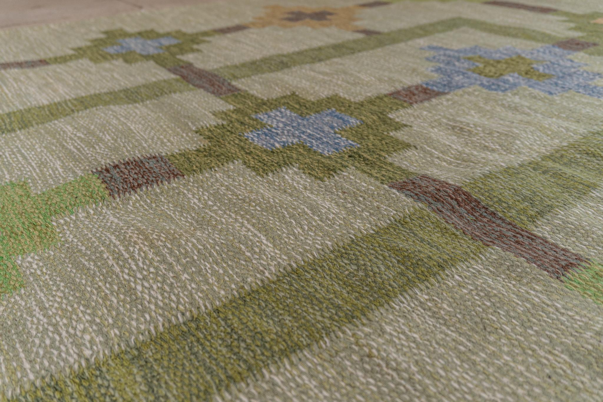 Mid-Century Modern 1950s/1960s Swedish Flat Weave Rug by Textile Artist Ida Rydelius