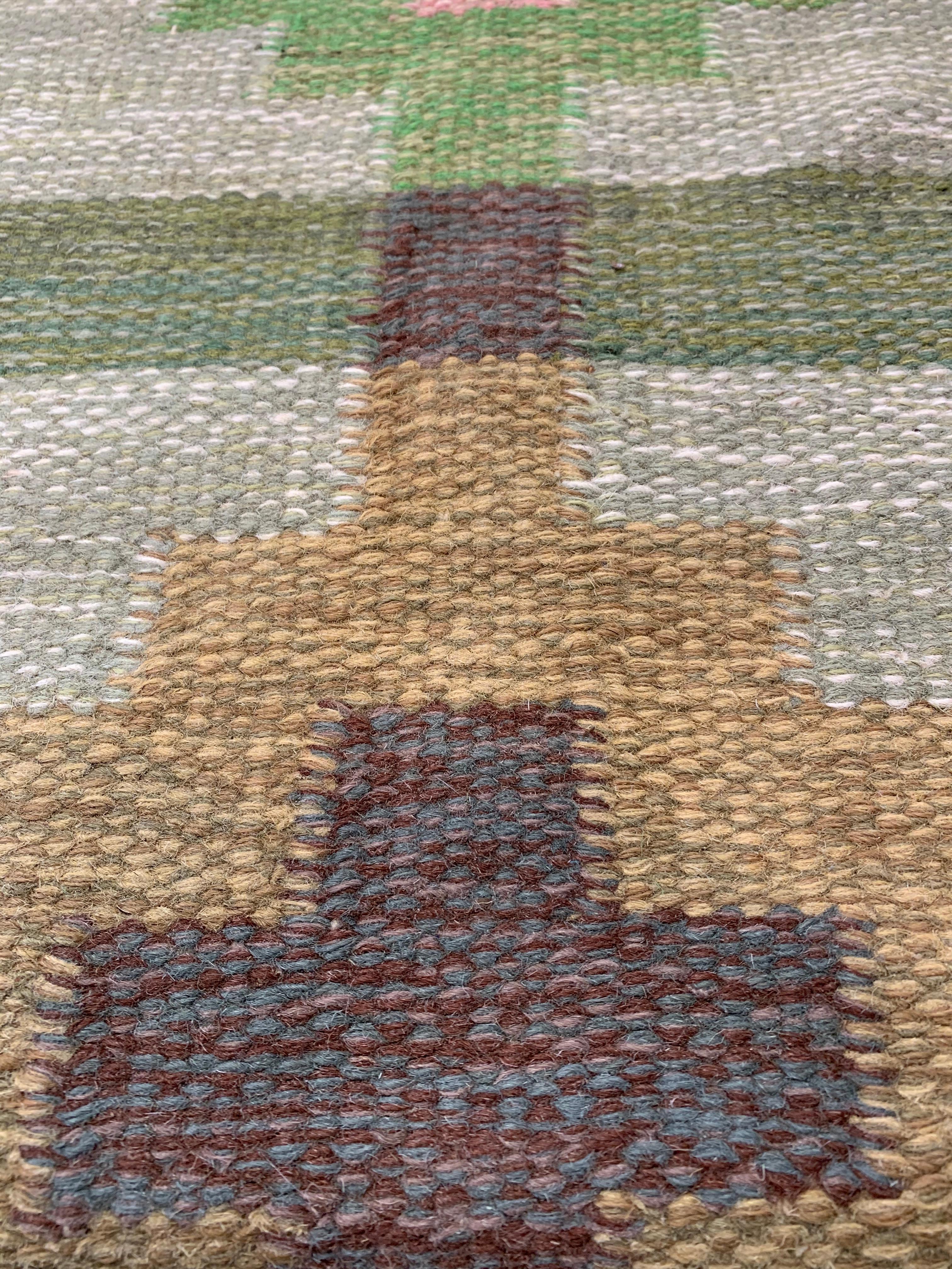 Hand-Woven 1950s/1960s Swedish Flat Weave Rug by Textile Artist Ida Rydelius
