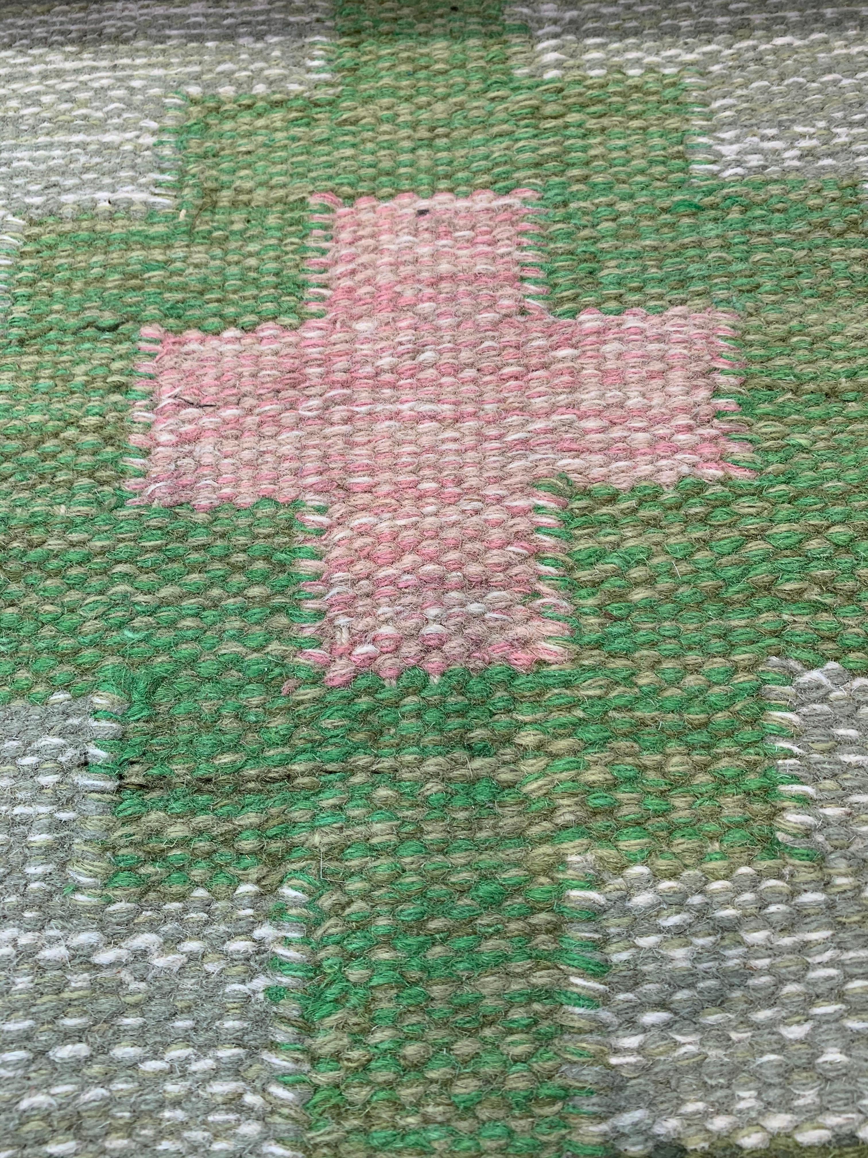 Wool 1950s/1960s Swedish Flat Weave Rug by Textile Artist Ida Rydelius