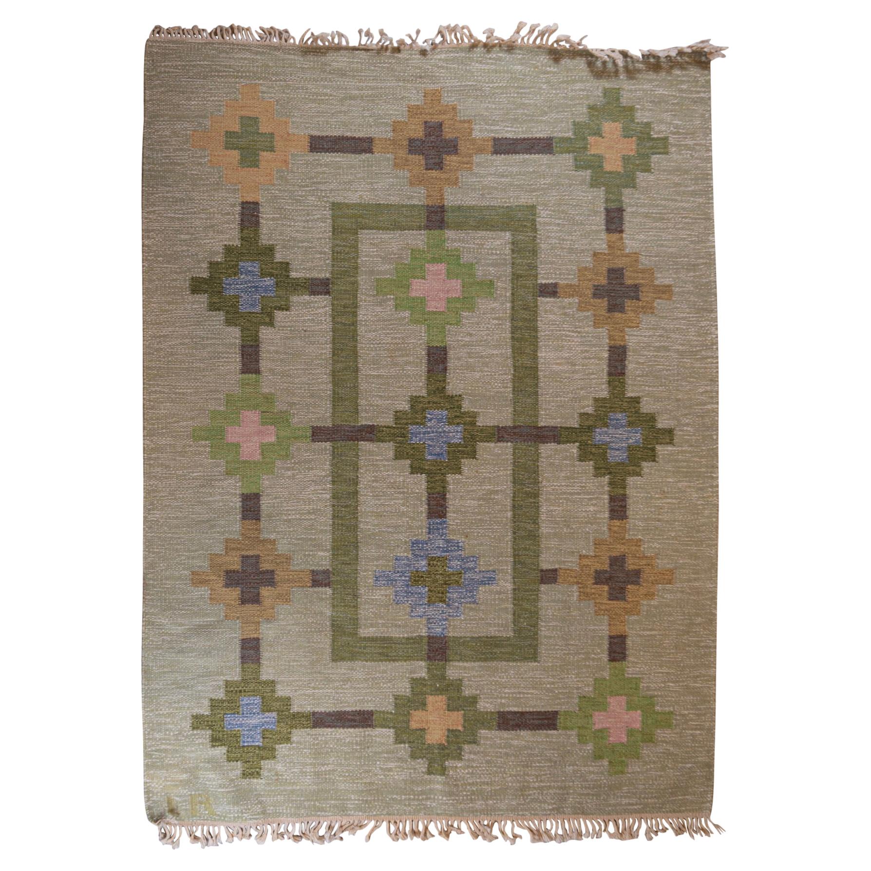 1950s/1960s Swedish Flat Weave Rug by Textile Artist Ida Rydelius
