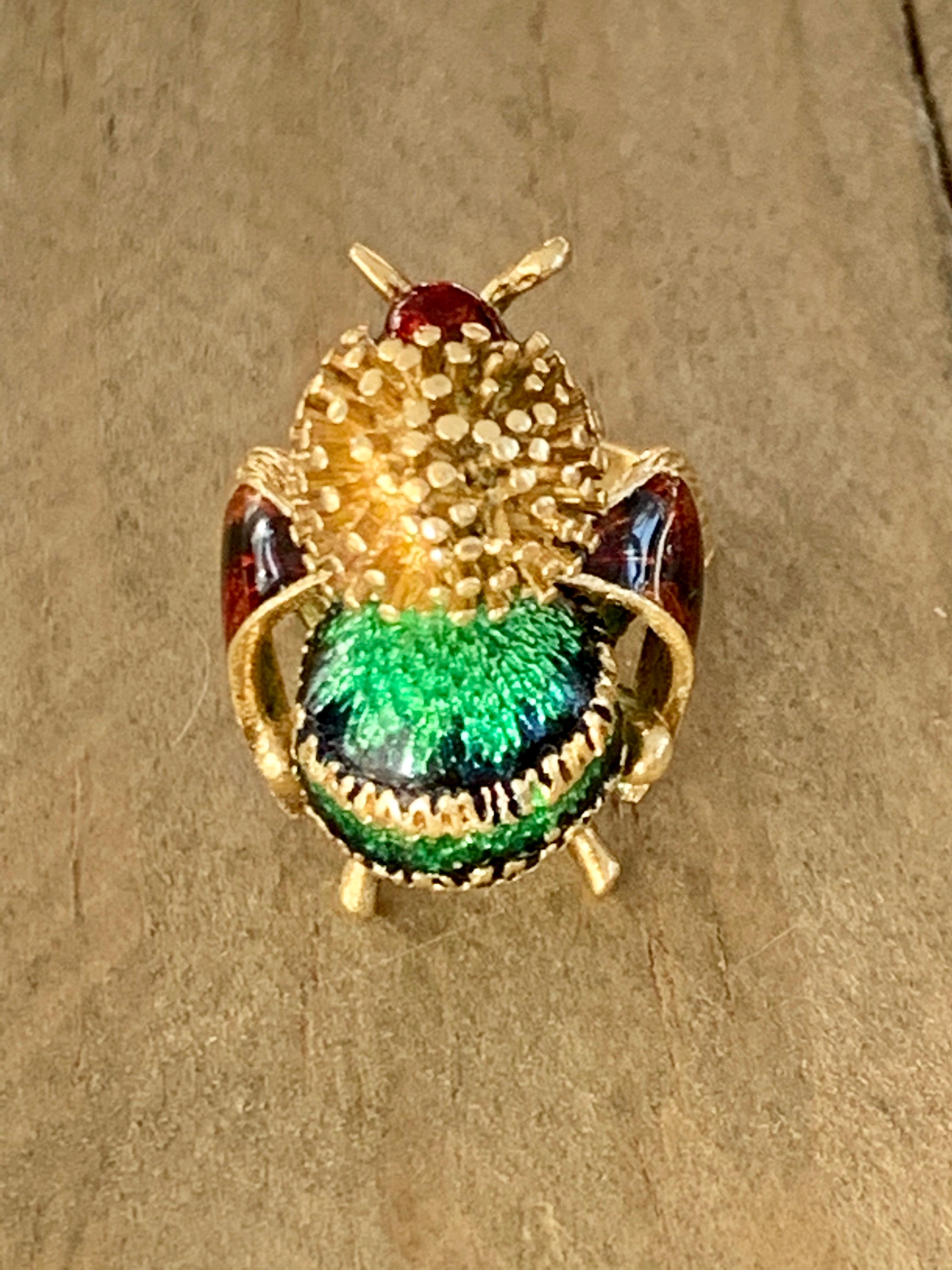 1950s-1960s Vintage Corletto Signed Enameled Bee 18 Karat Yellow Gold Ring 4