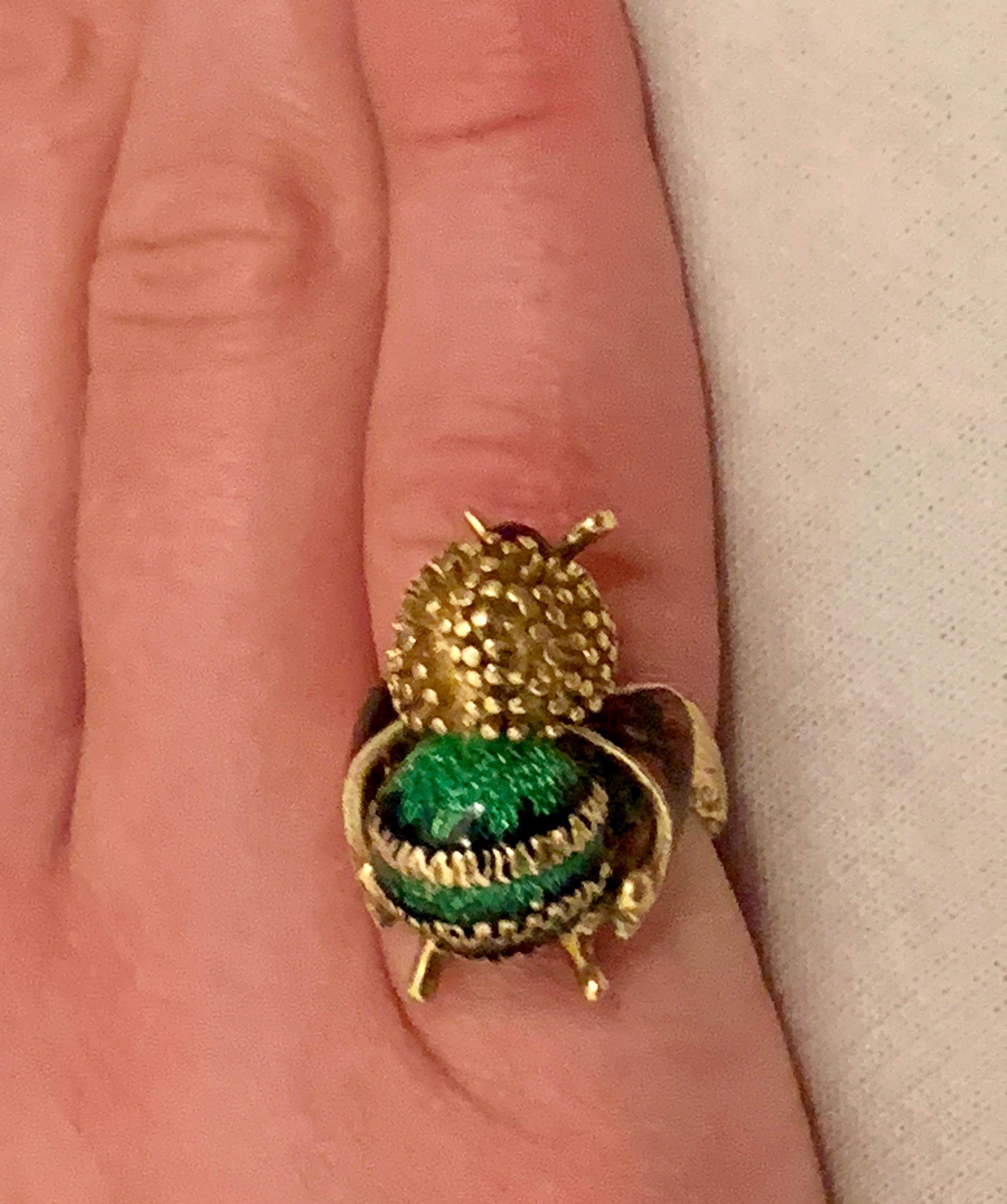 1950s-1960s Vintage Corletto Signed Enameled Bee 18 Karat Yellow Gold Ring 5