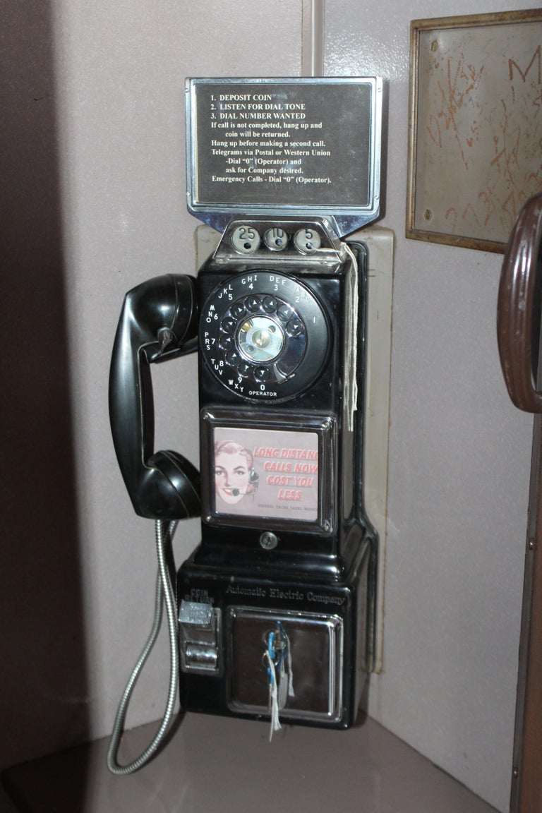1950s-1960s Vintage Telephone Booth with Phone Book Stand For Sale at