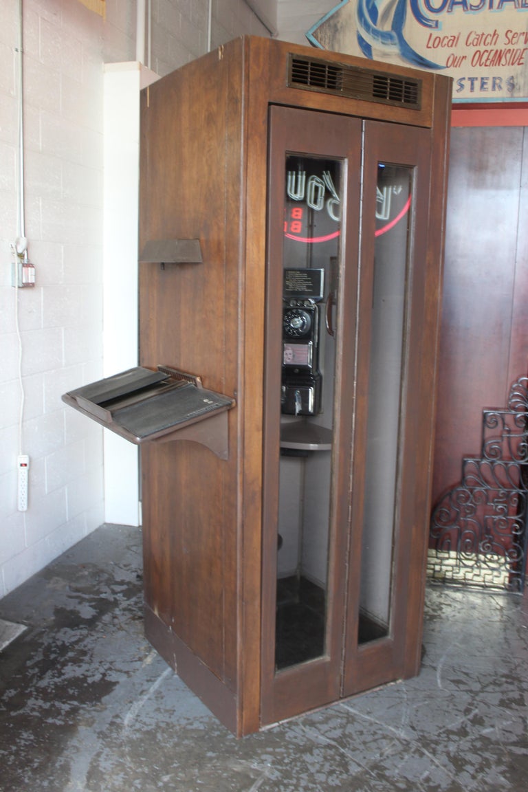 1950s1960s Vintage Telephone Booth with Phone Book Stand For Sale at