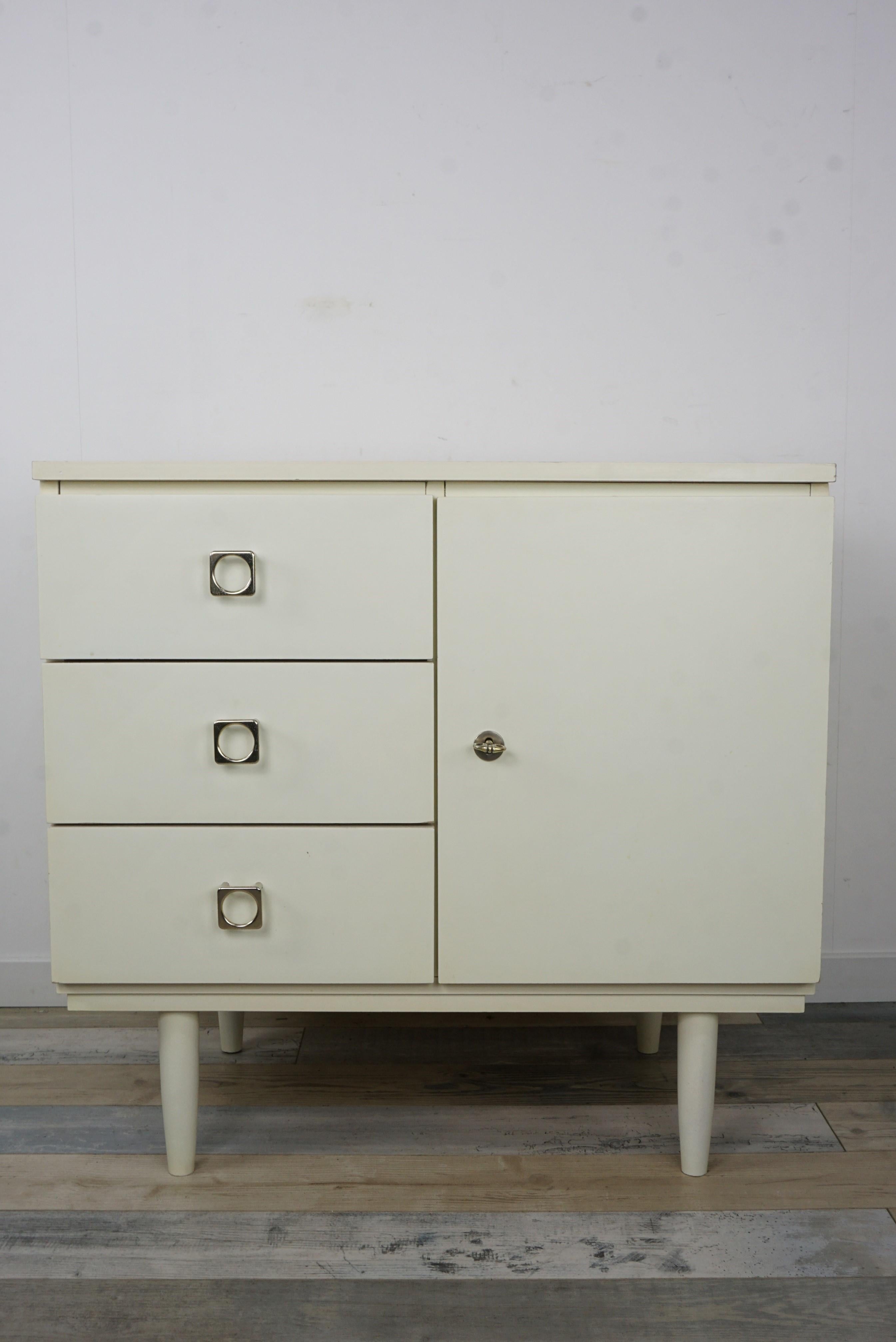 Scandinavian Modern 1950s-1960s White Satin Lacquered Wooden Cabinet