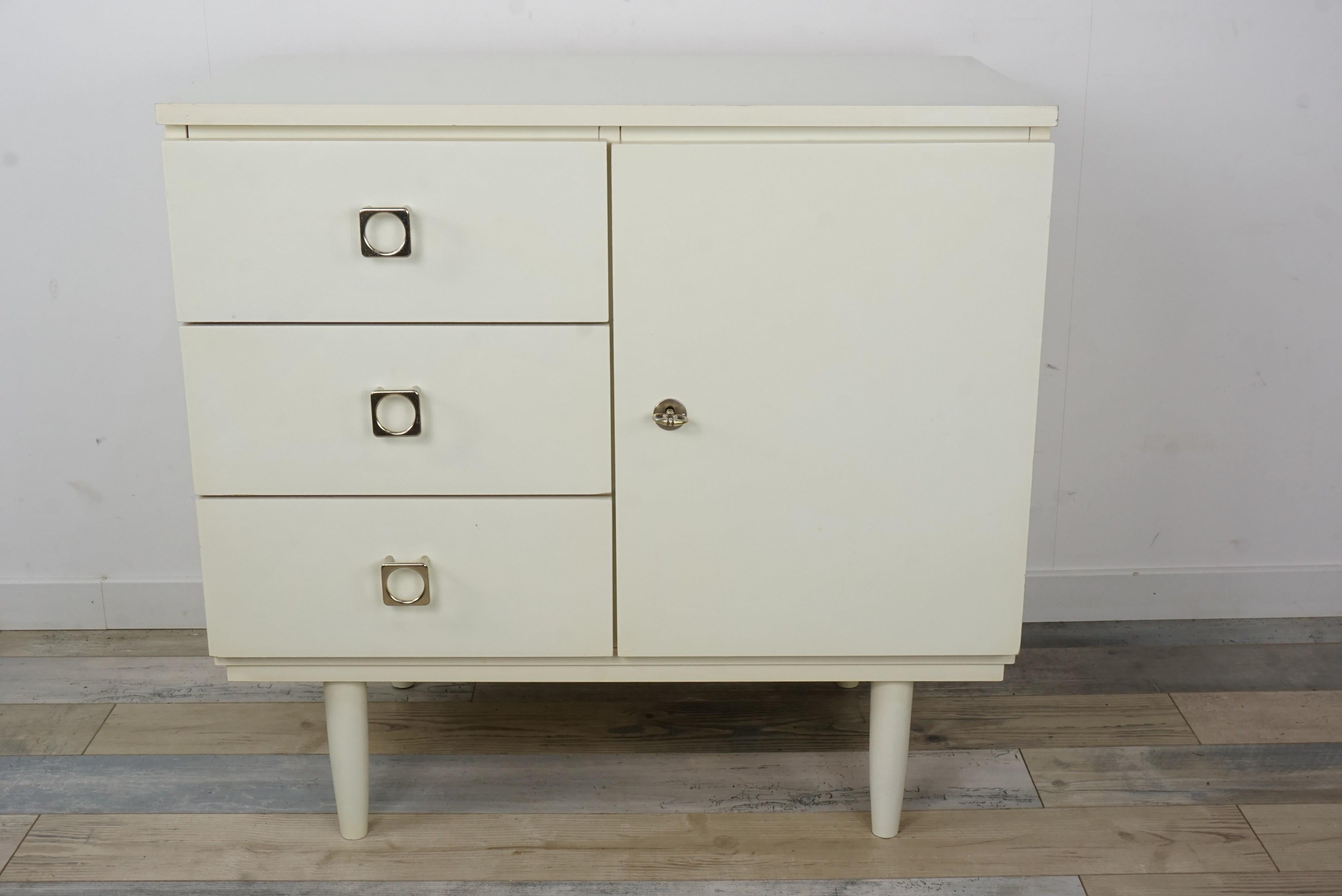 20th Century 1950s-1960s White Satin Lacquered Wooden Cabinet