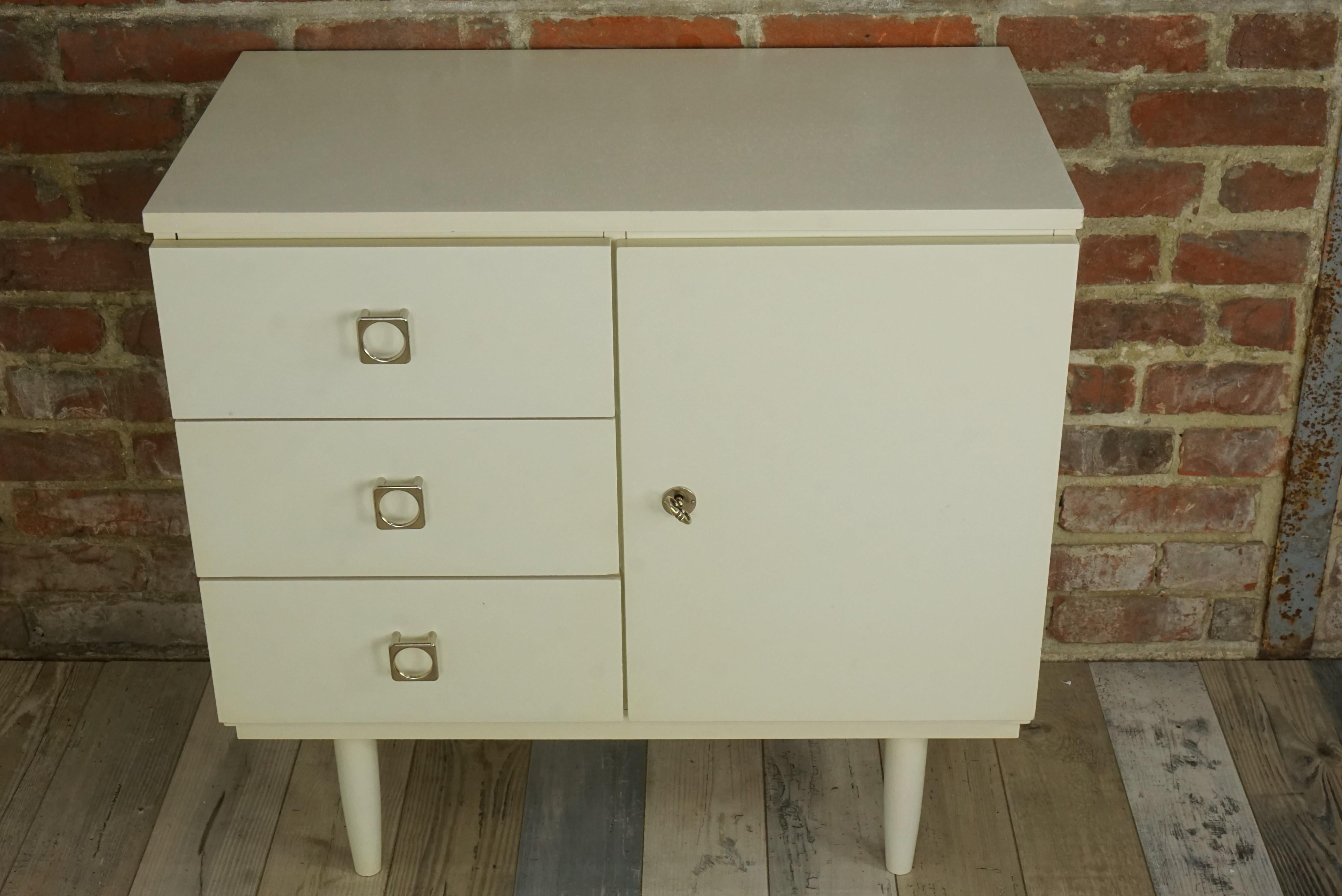 Wenge 1950s-1960s White Satin Lacquered Wooden Cabinet