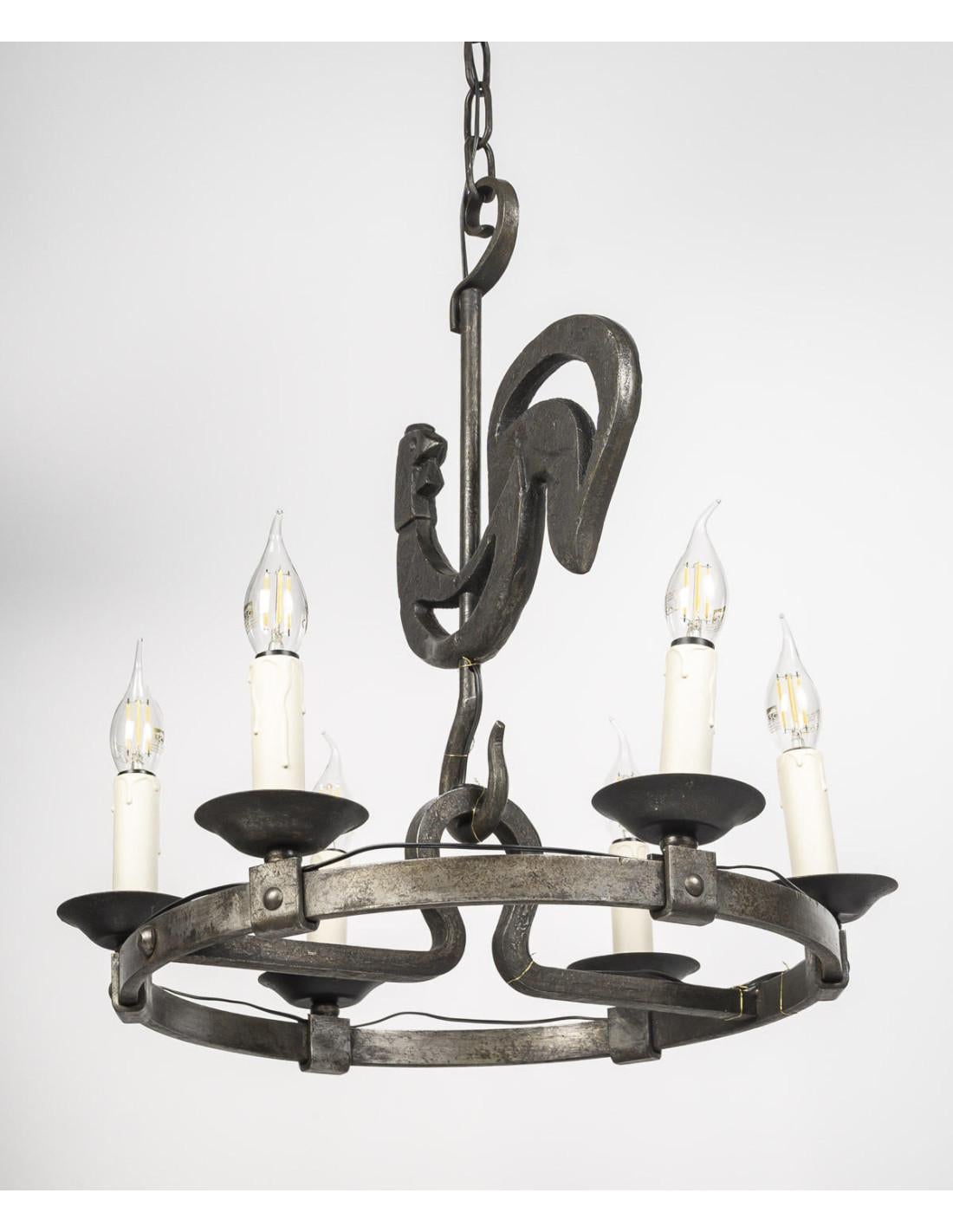 Lámparas de hierro forjado de los años 50-60 de Jean Touret, Taller Marolles. en Bueno estado para la venta en Saint-Ouen, FR