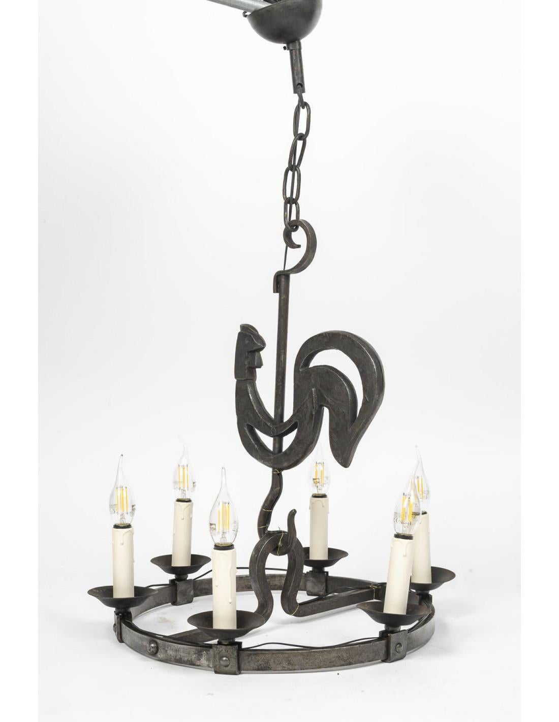 Lámparas de hierro forjado de los años 50-60 de Jean Touret, Taller Marolles. siglo XX en venta