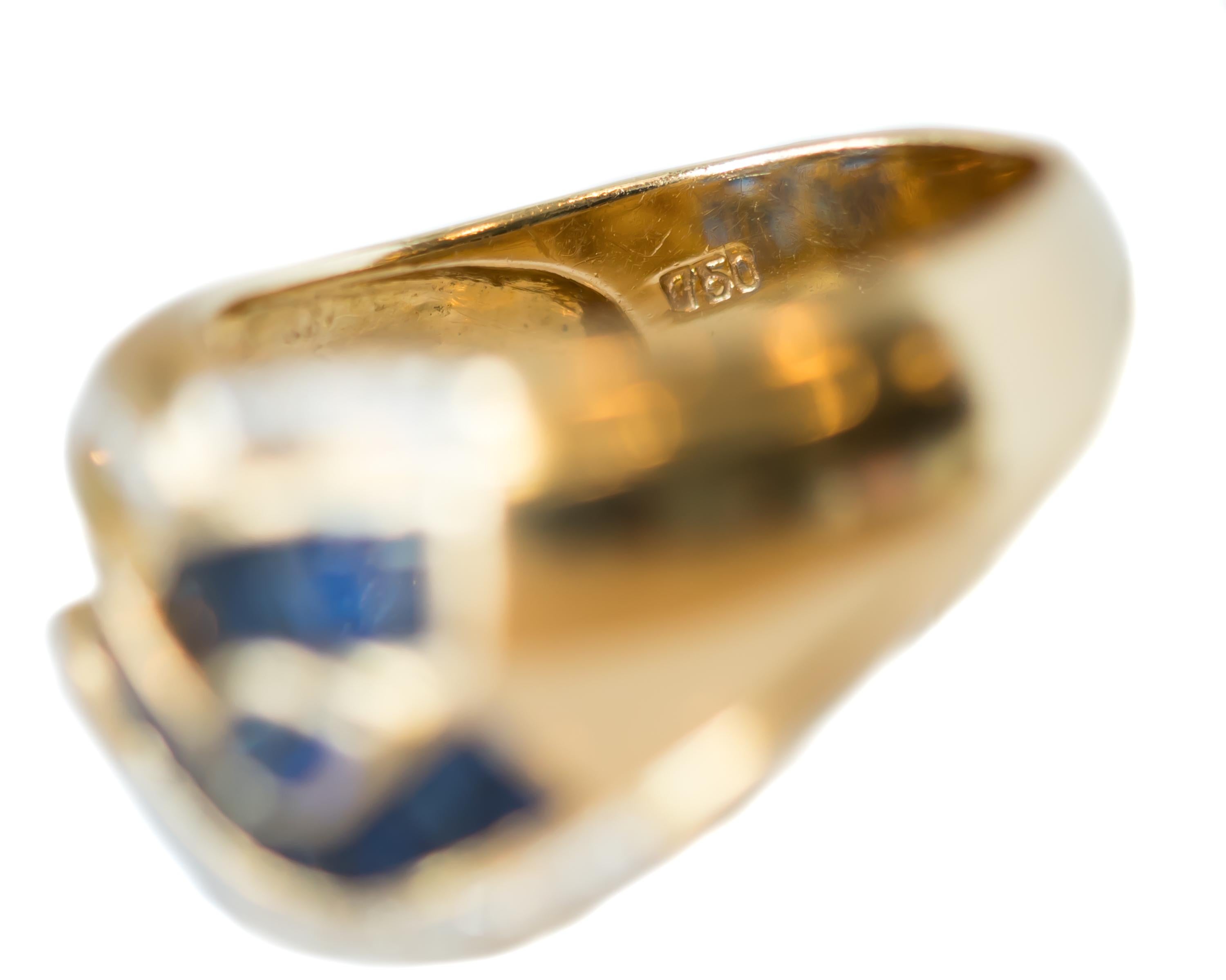 Women's 1950s 2 Carat Blue Sapphire, Diamond and 18 Karat Yellow Gold Cocktail Ring For Sale