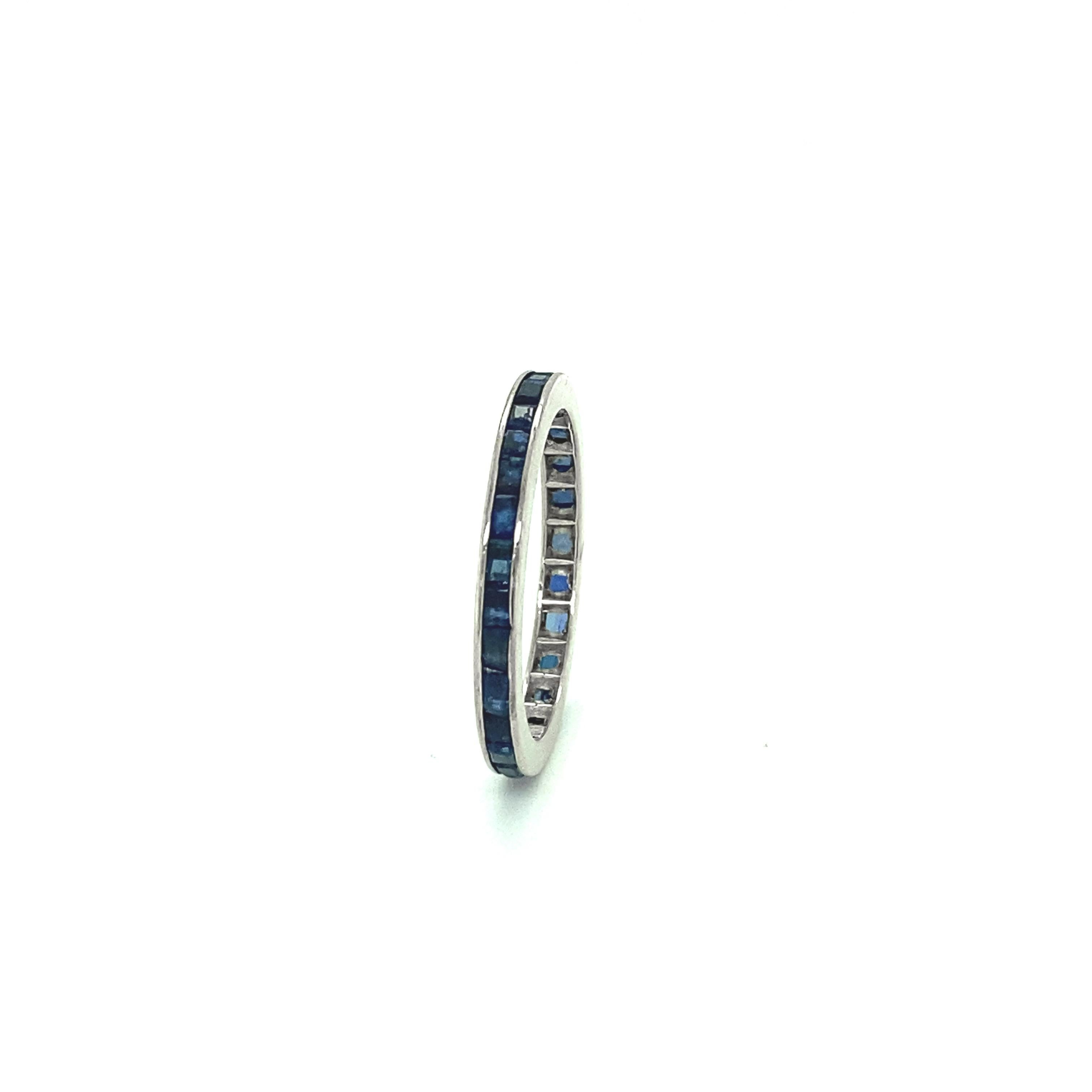 Baguette Cut 1950s 2 Carat Total Sapphire Eternity Band, 14 Karat White Gold