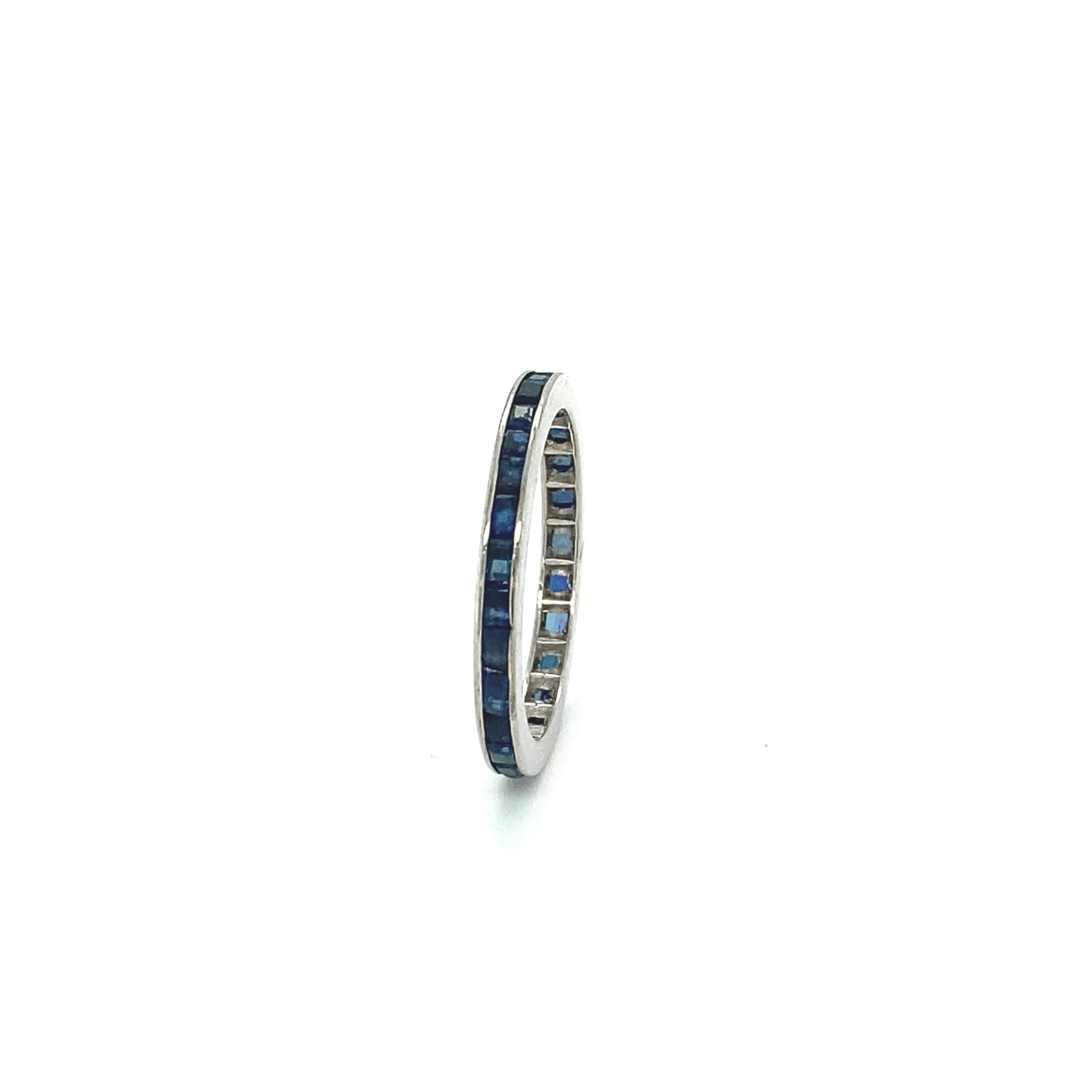 Women's or Men's 1950s 2 Carat Total Sapphire Eternity Band, 14 Karat White Gold