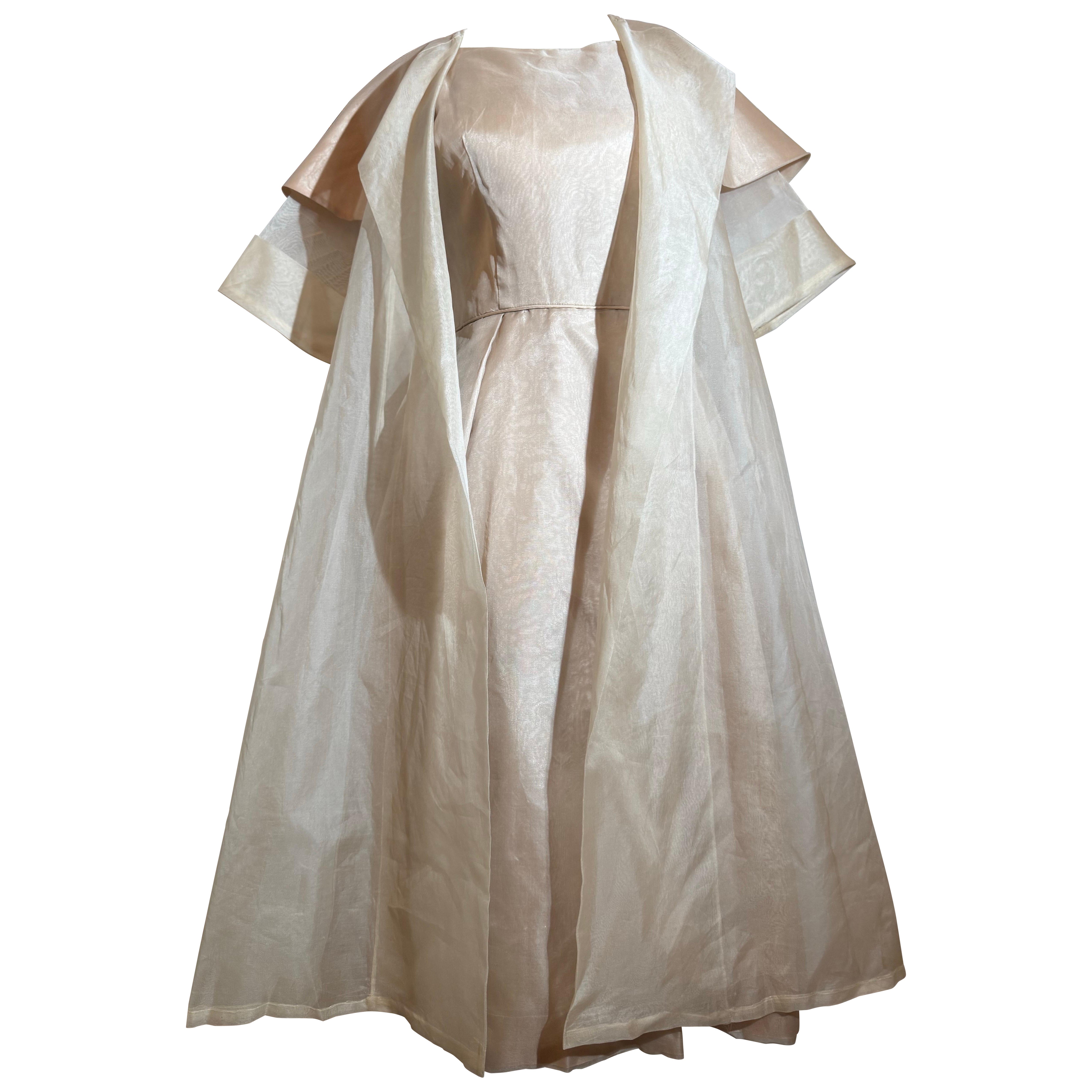Abito 2 pezzi in organza e cappotto trasparente con colletto grande degli anni 
50 in vendita
