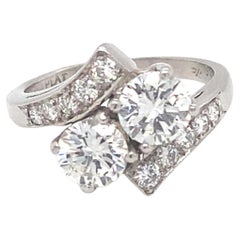 1950s 2.02 CTW Round Brilliant Diamond Toi Et Moi Platinum Engagement Ring