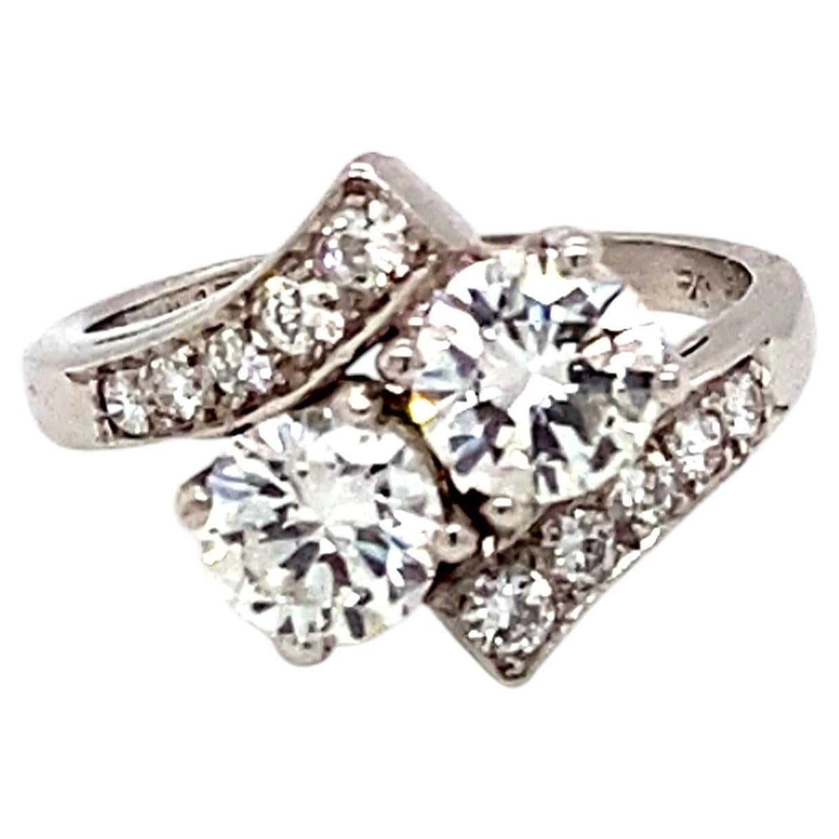 1950s Platinum Toi Et Moi Engagement Ring, 2.02ctw Diamond, VVS1-VVS2