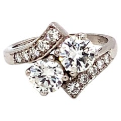 1950s 2.02 CTW Round Brilliant Diamond Toi Et Moi Platinum Engagement Ring