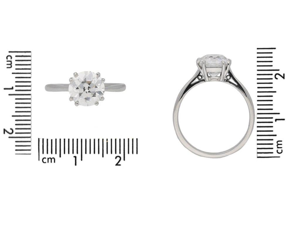 Round Cut 1950s 2.03 Carat Solitaire Old Cut Diamond Platinum Ring  For Sale