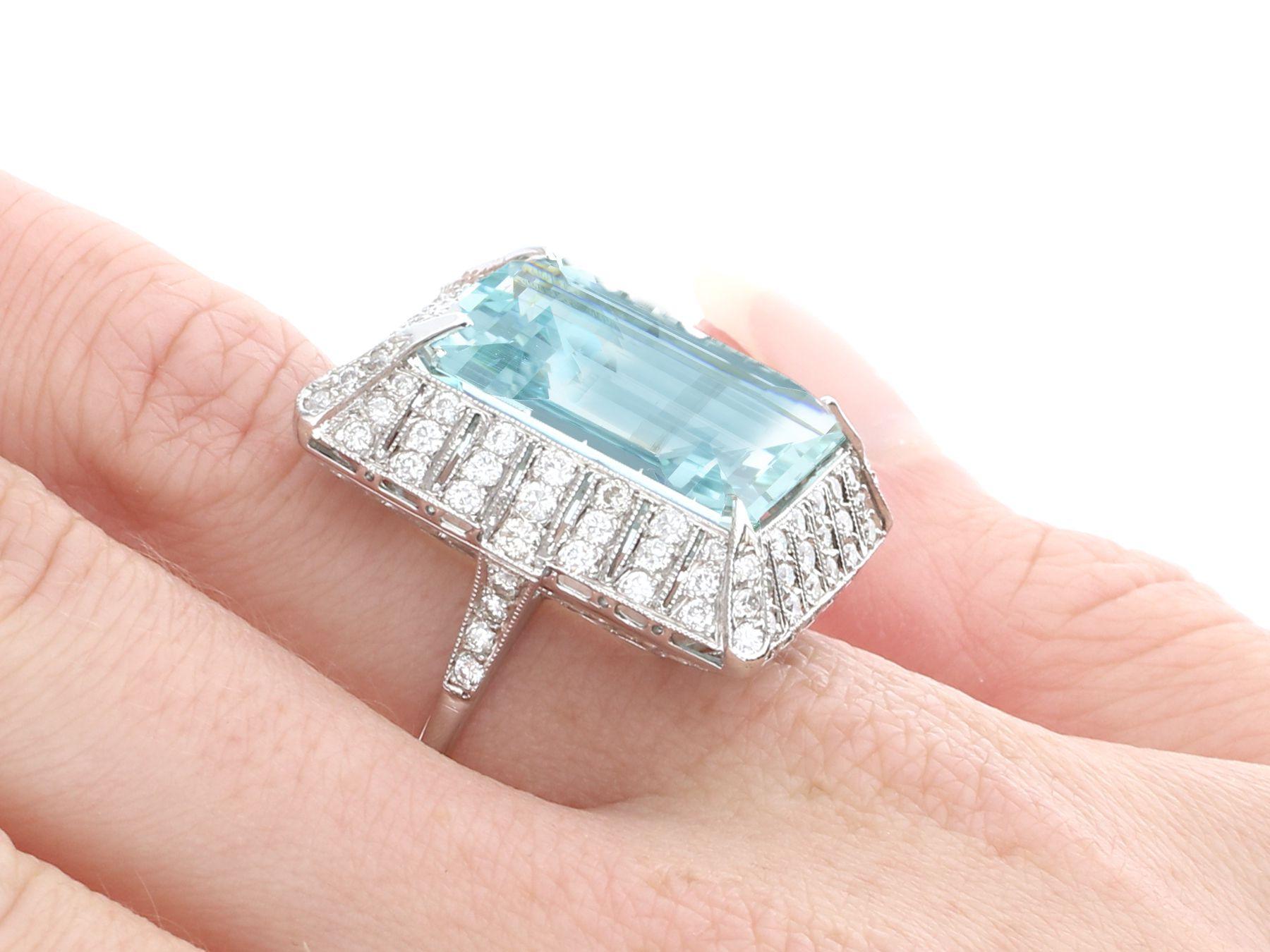 1950s 20.50Ct Emerald Cut Aquamarine and 2.15Ct Diamond Platinum Cocktail Ring For Sale 3