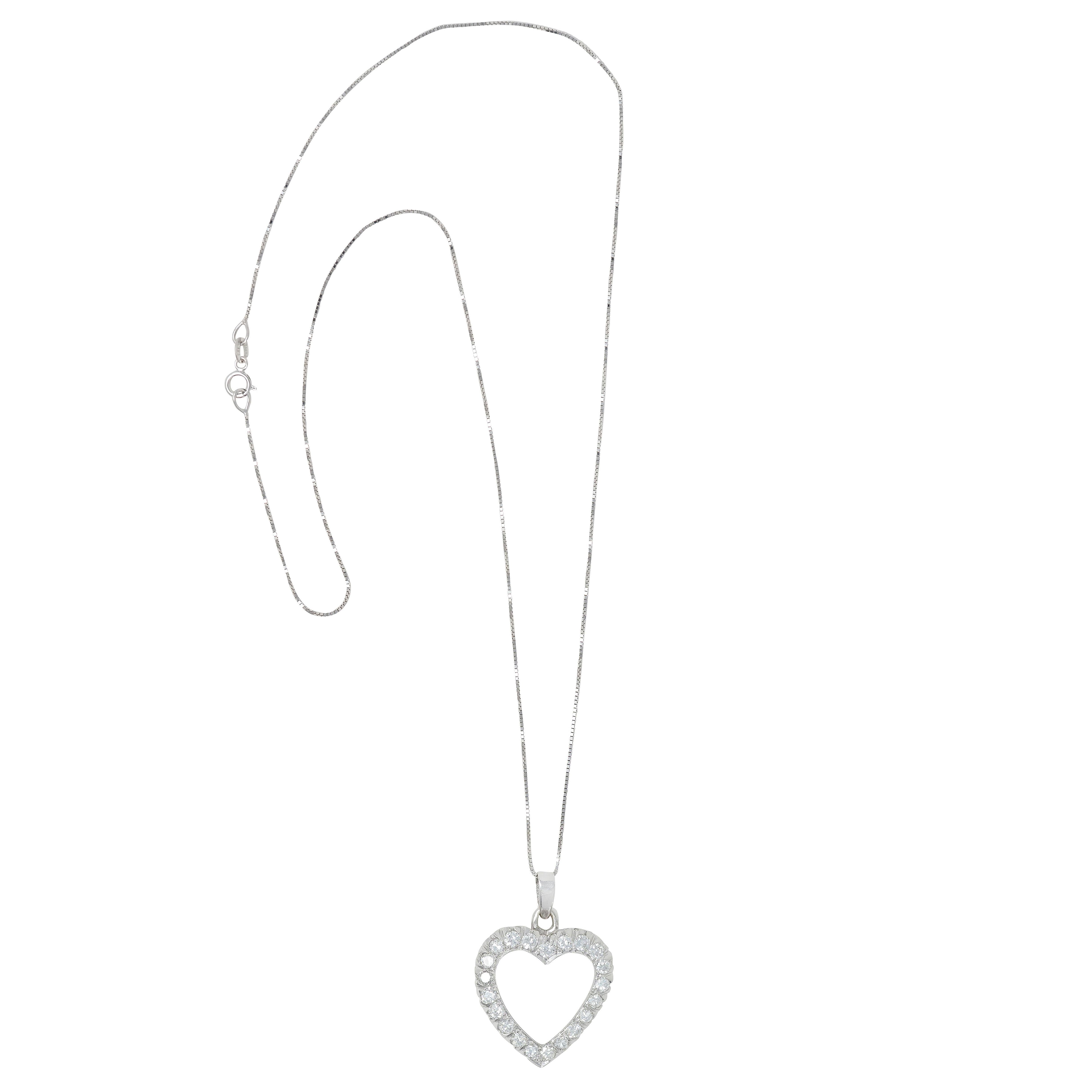 1950's 2.10 CTW Diamant 14 Karat Weißgold Vintage Herz Anhänger Halskette (Moderne) im Angebot