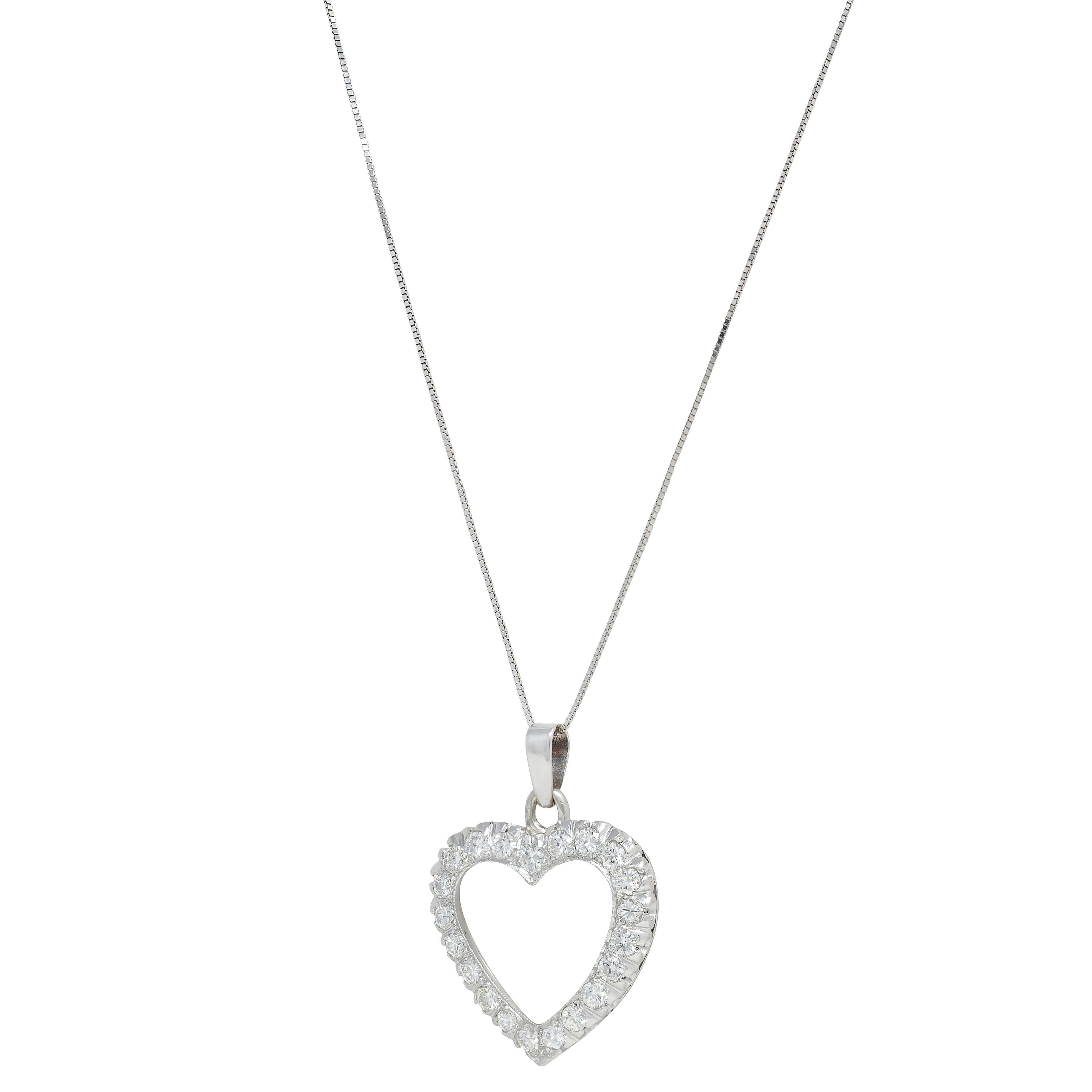 1950's 2.10 CTW Diamant 14 Karat Weißgold Vintage Herz Anhänger Halskette für Damen oder Herren im Angebot