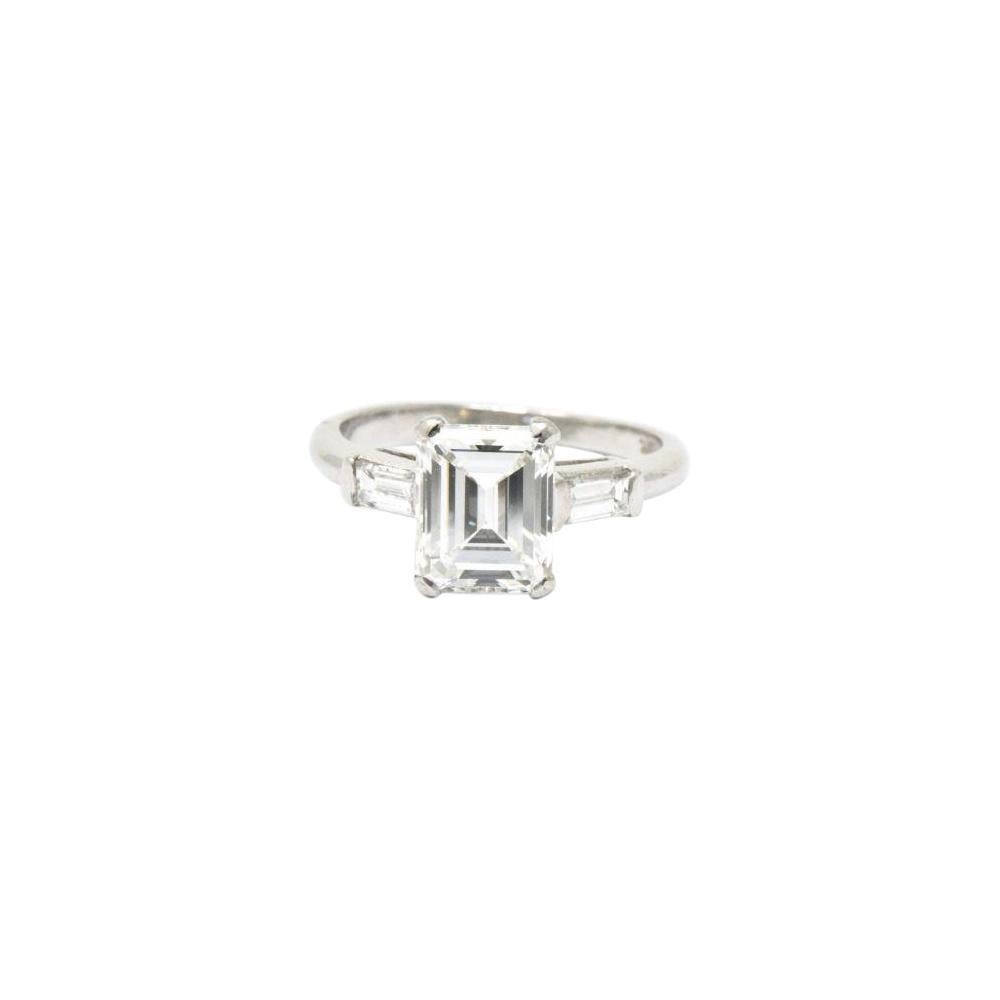 Retro 1950's 2.16 Carat Emerald Cut Diamond & Platinum Alternative Engagement Ring GIA