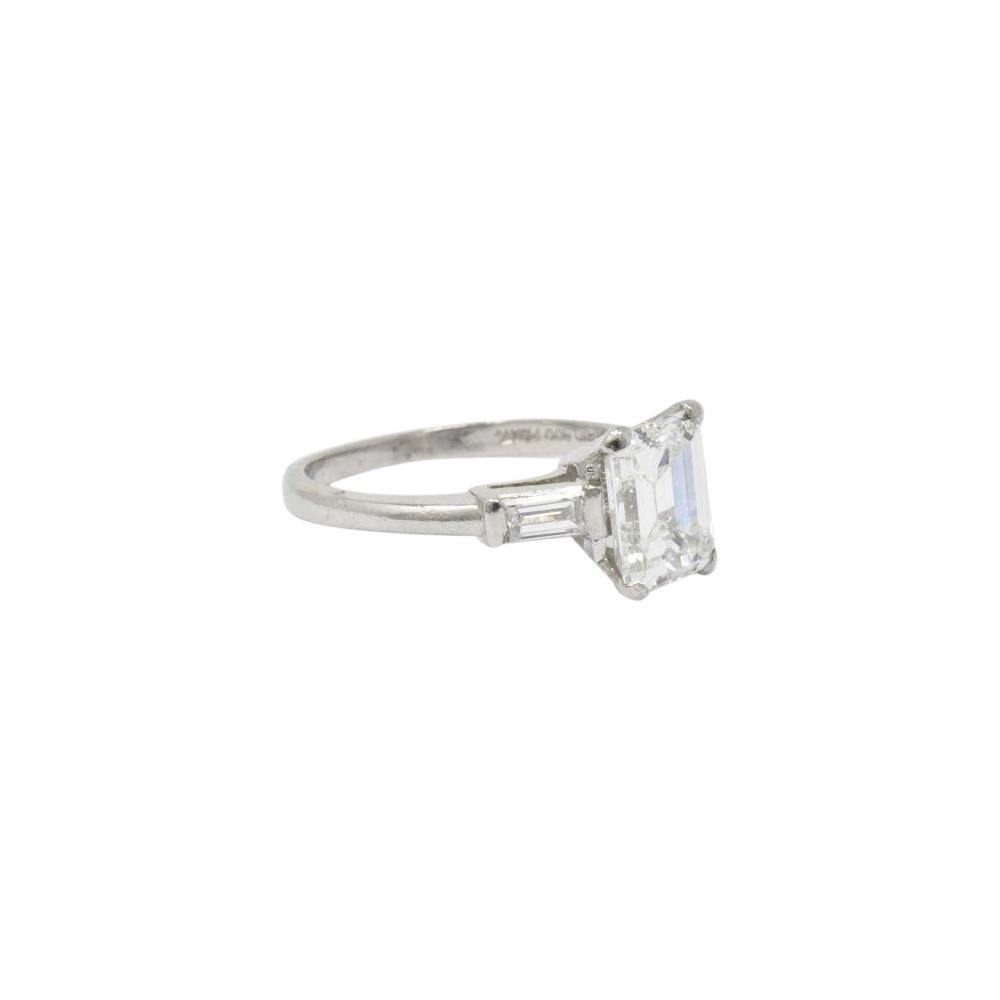 1950's 2.16 Carat Emerald Cut Diamond & Platinum Alternative Engagement Ring GIA In Excellent Condition In Philadelphia, PA