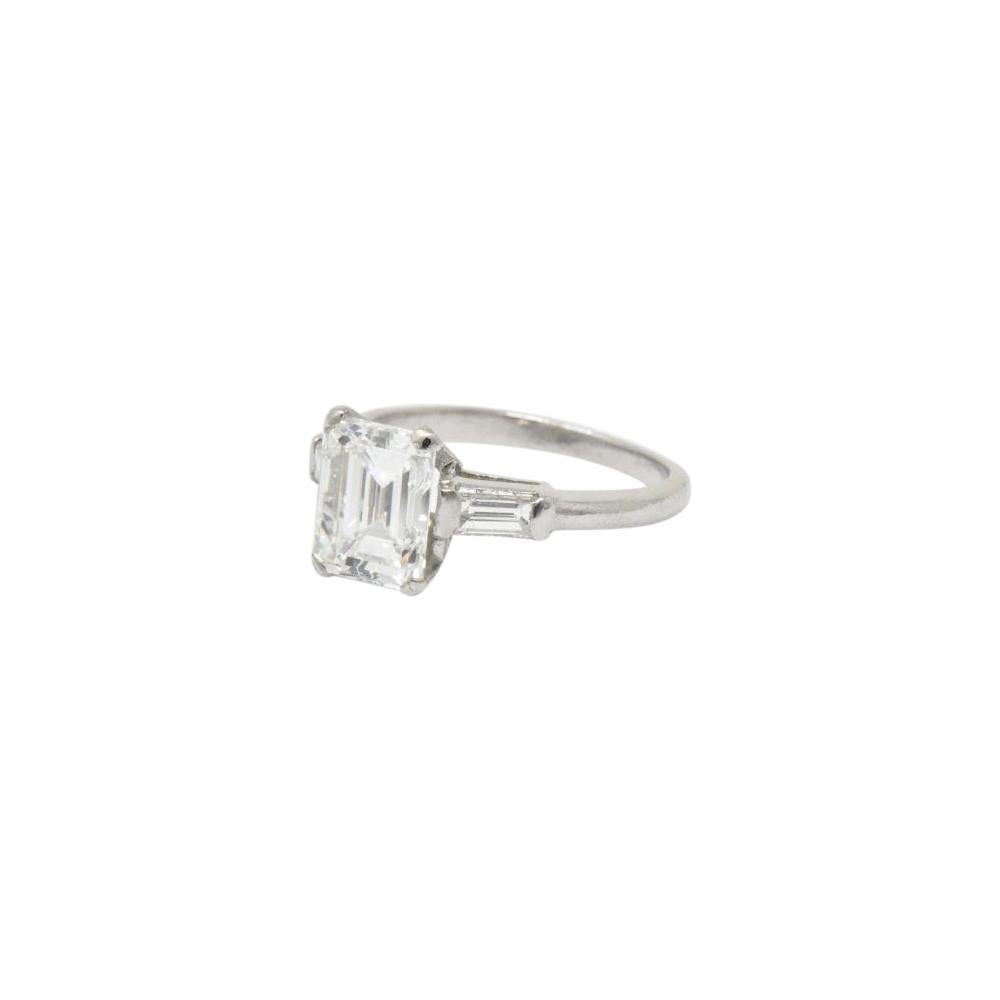 Women's or Men's 1950's 2.16 Carat Emerald Cut Diamond & Platinum Alternative Engagement Ring GIA