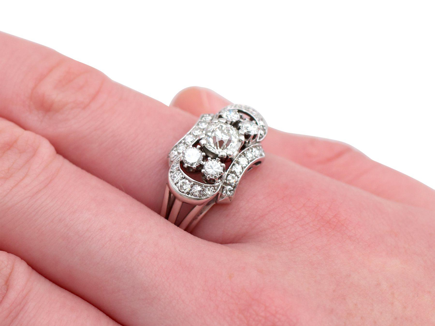 Women's or Men's 1950s 2.20 Carat Diamond and White Gold Cocktail Ring For Sale