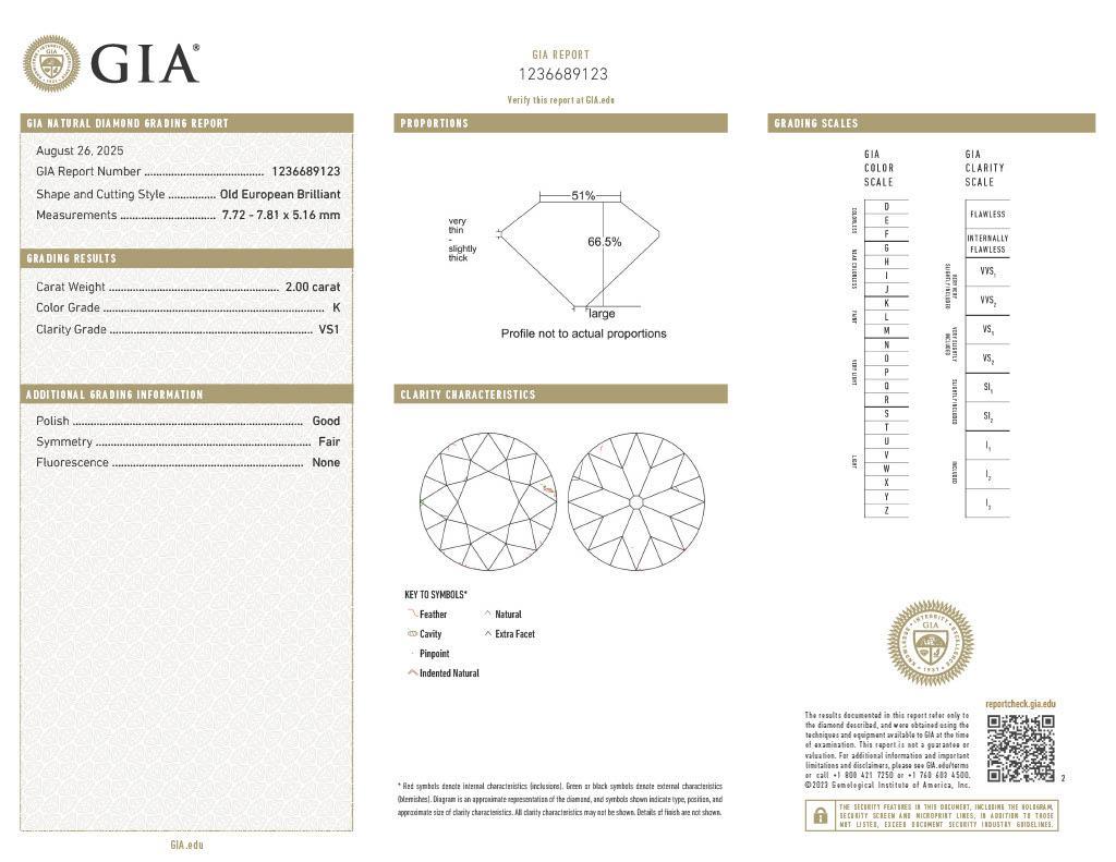 Anello di fidanzamento vintage con diamante europeo antico da 2,25 CTW e cinque pietre in platino del 1950 in vendita 8