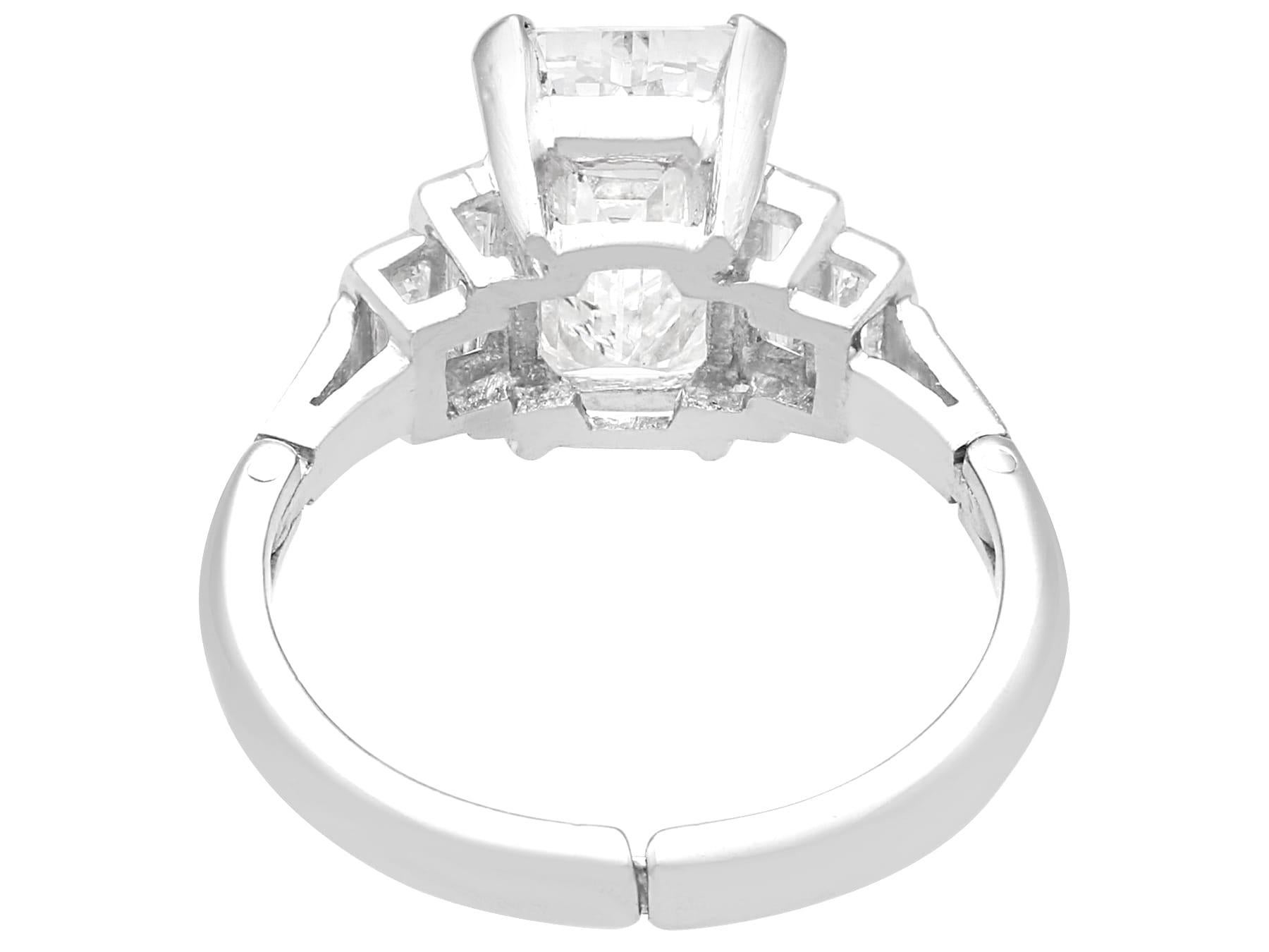 Emerald Cut 1950s 2.30 Carat Diamond and 18k White Gold Engagement Ring For Sale