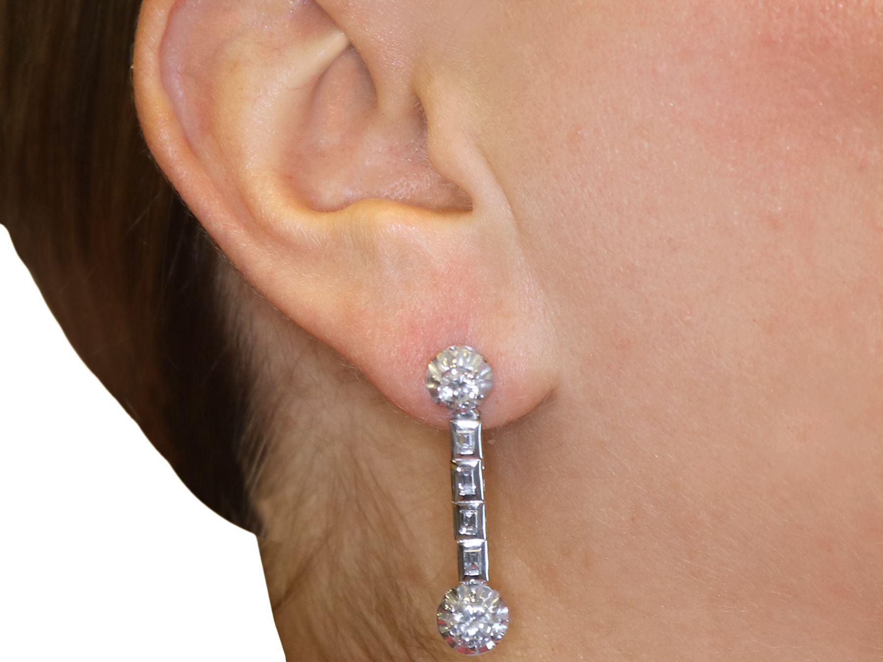 1950s 2.40 Carat Diamond and Platinum Drop Earrings 3