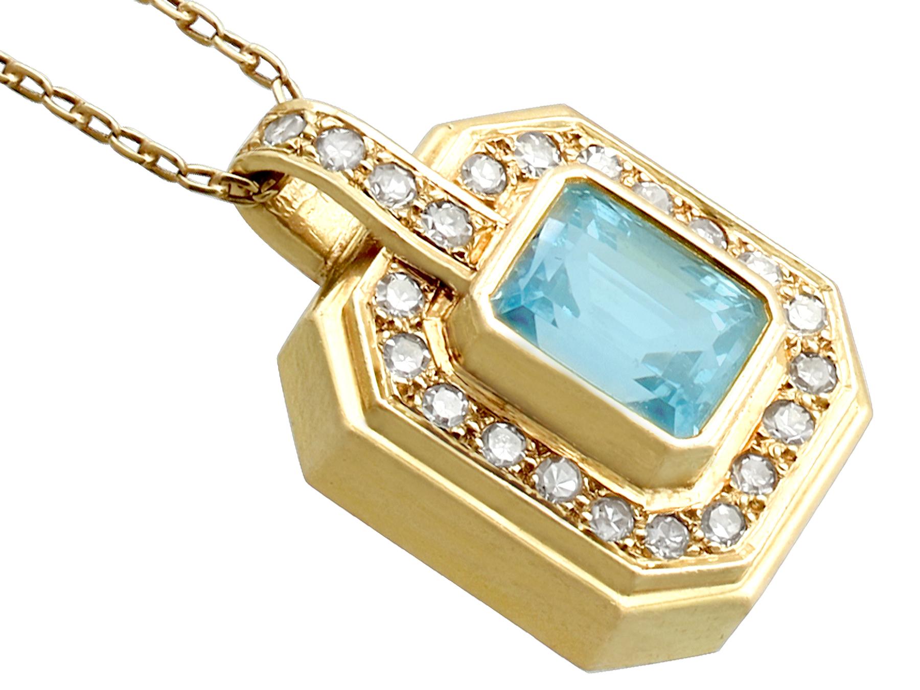 Emerald Cut Vintage 1950s 2.49 Carat Aquamarine Diamond Yellow Gold Pendant