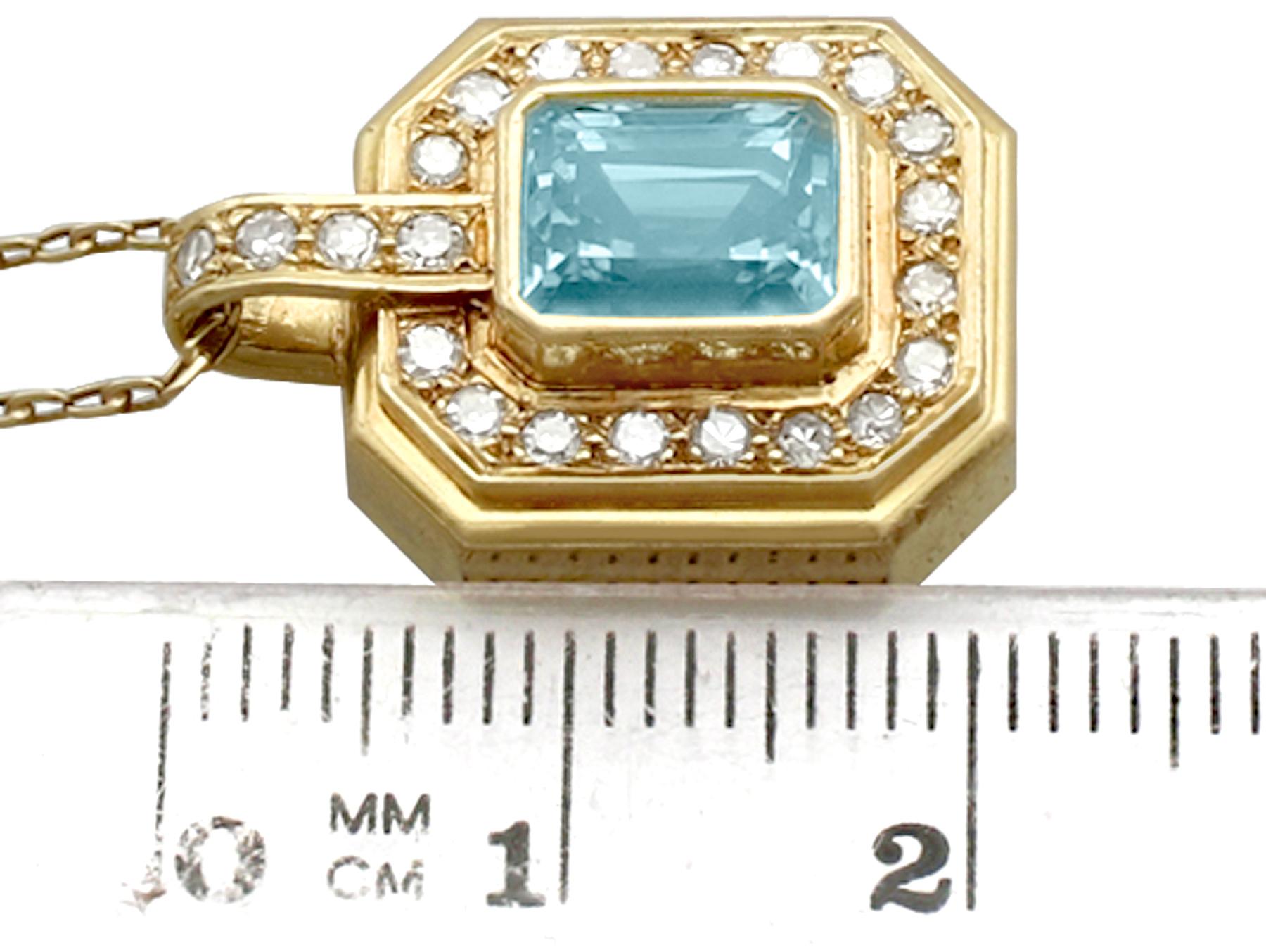 Vintage 1950s 2.49 Carat Aquamarine Diamond Yellow Gold Pendant 1