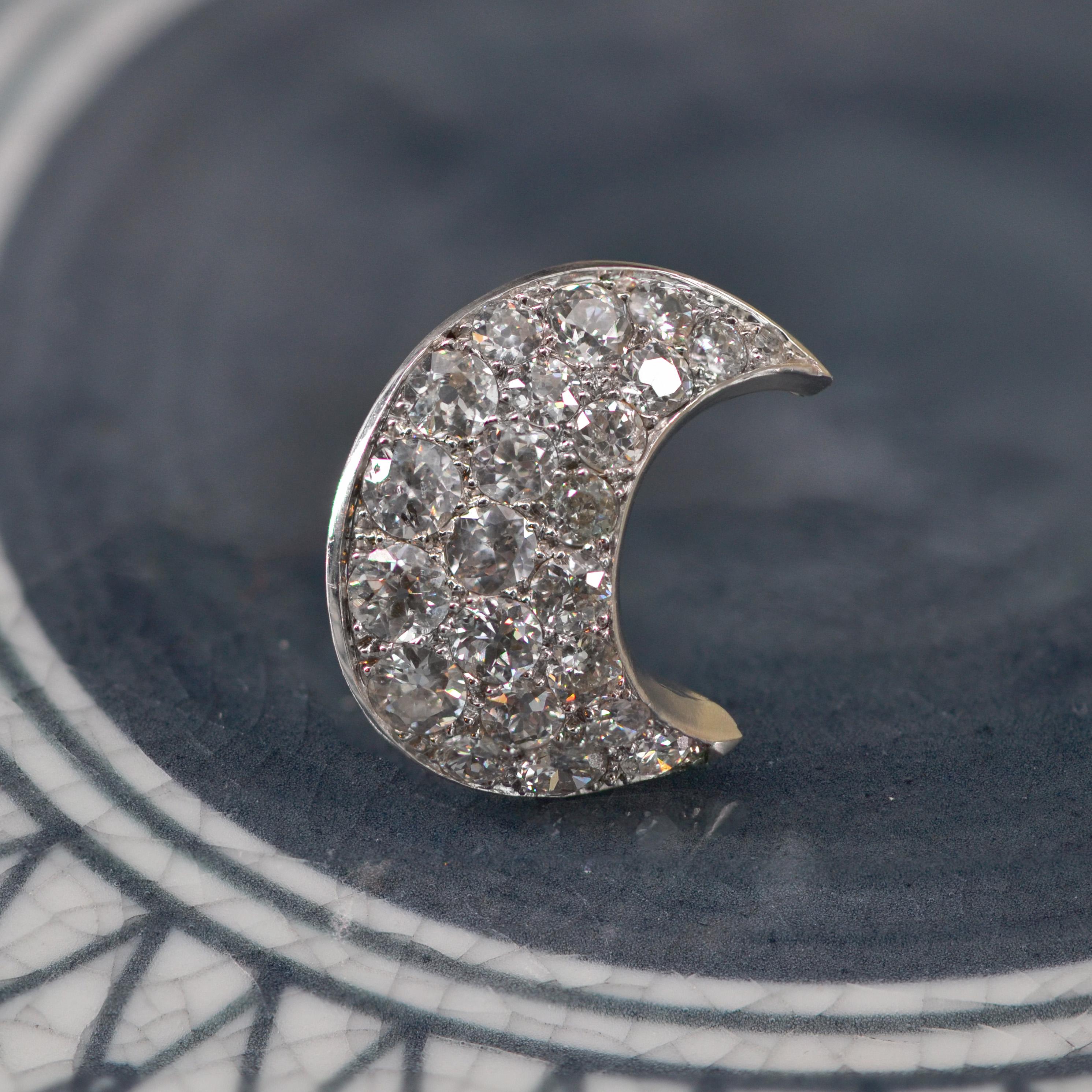 1950s, 2, 50 Carat Diamonds 18 Karat White Gold Crescent Moon Brooch For Sale 1