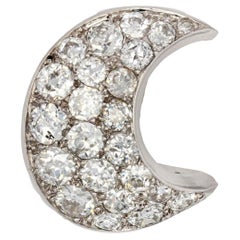 Retro 1950s, 2, 50 Carat Diamonds 18 Karat White Gold Crescent Moon Brooch